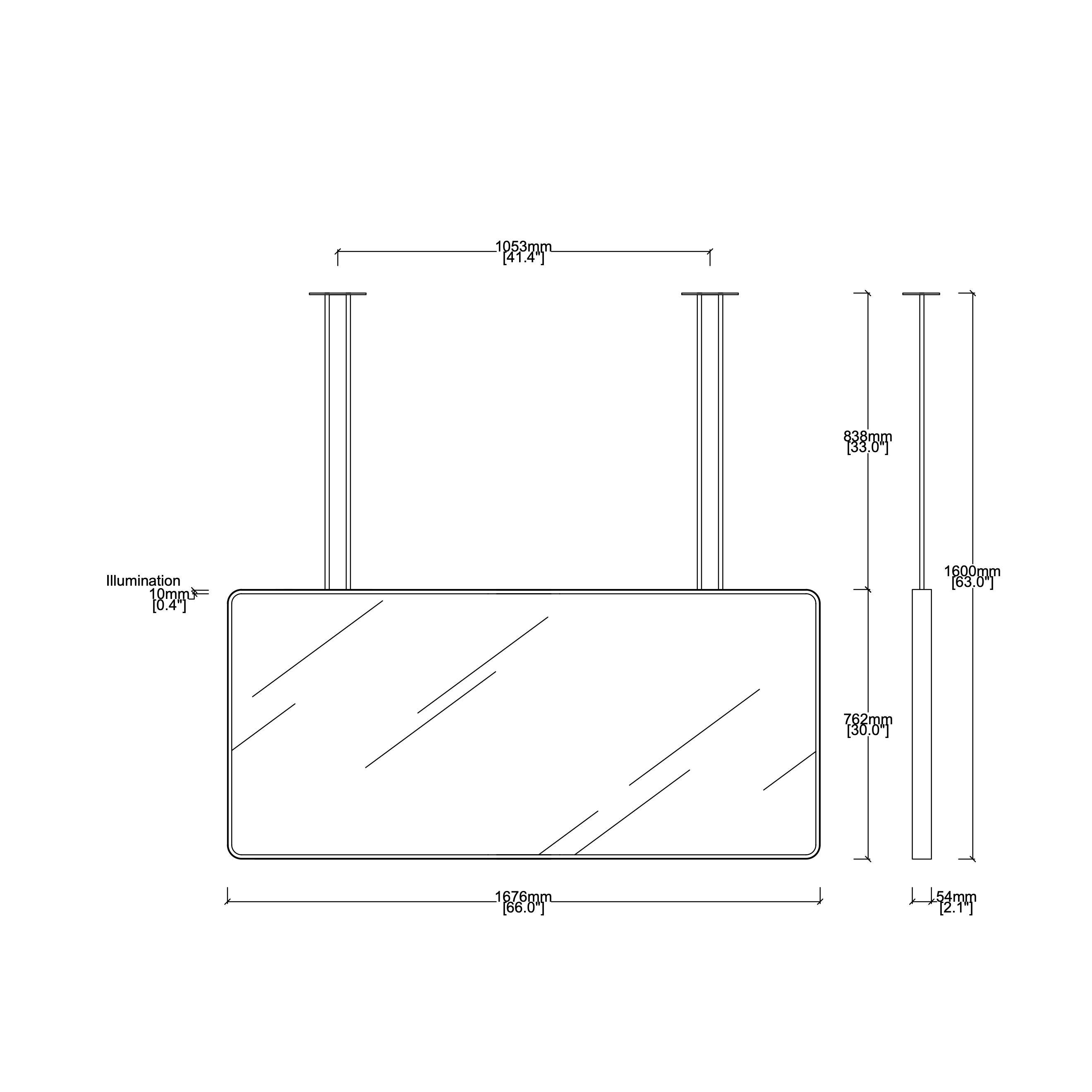 Contemporary Illuminated Quadris Suspended Rectangular Bathroom Island Double-sided Mirror For Sale