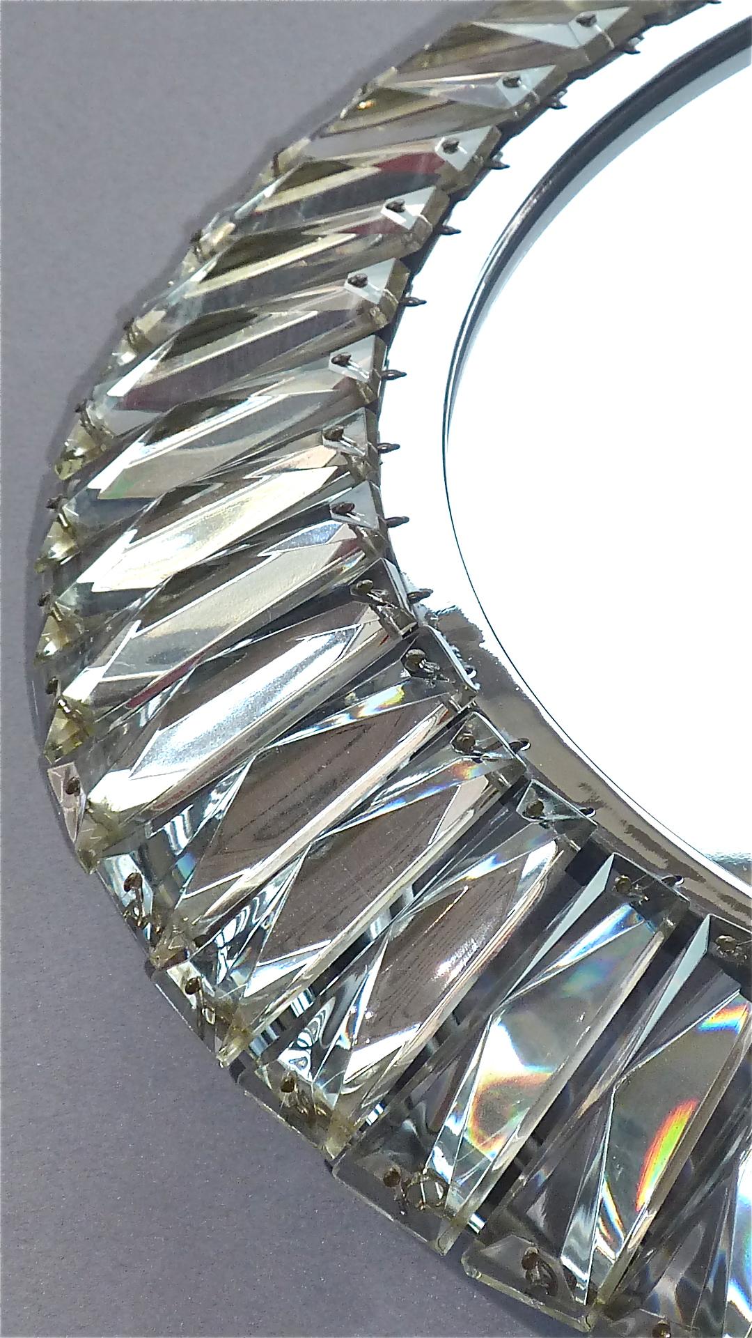 Illuminated Round Palwa Wall Mirror Chrome Faceted Crystal Glass Bakalowits For Sale 4