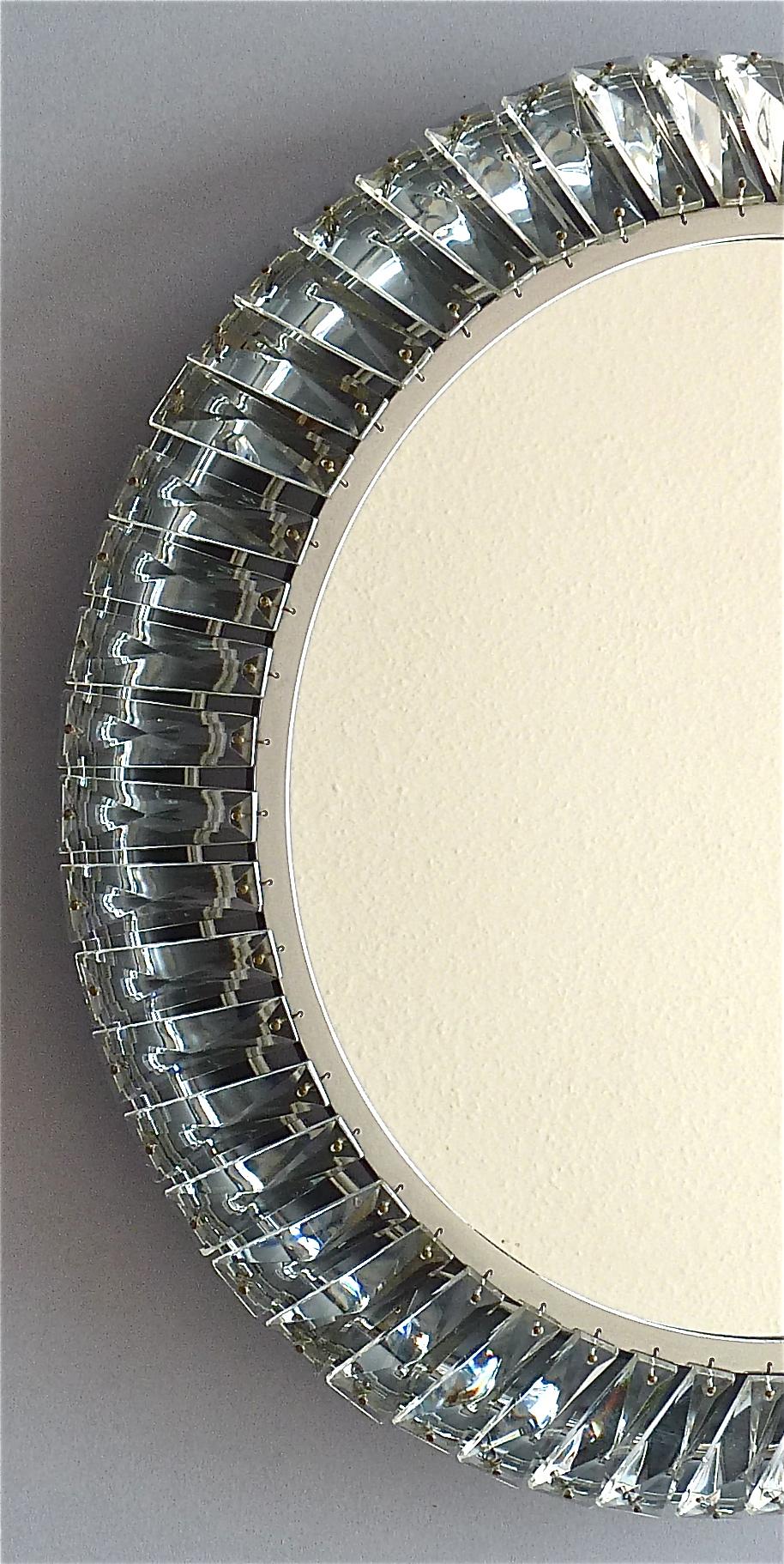 Illuminated Round Palwa Wall Mirror Chrome Faceted Crystal Glass Bakalowits For Sale 5