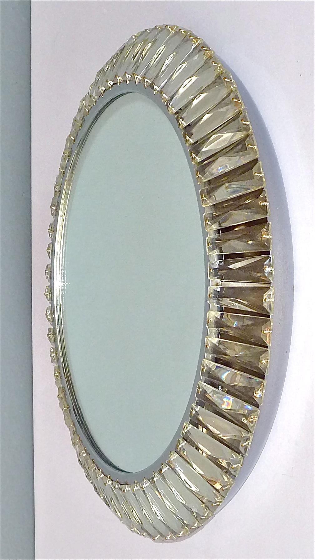 Illuminated Round Palwa Wall Mirror Chrome Faceted Crystal Glass Bakalowits For Sale 8