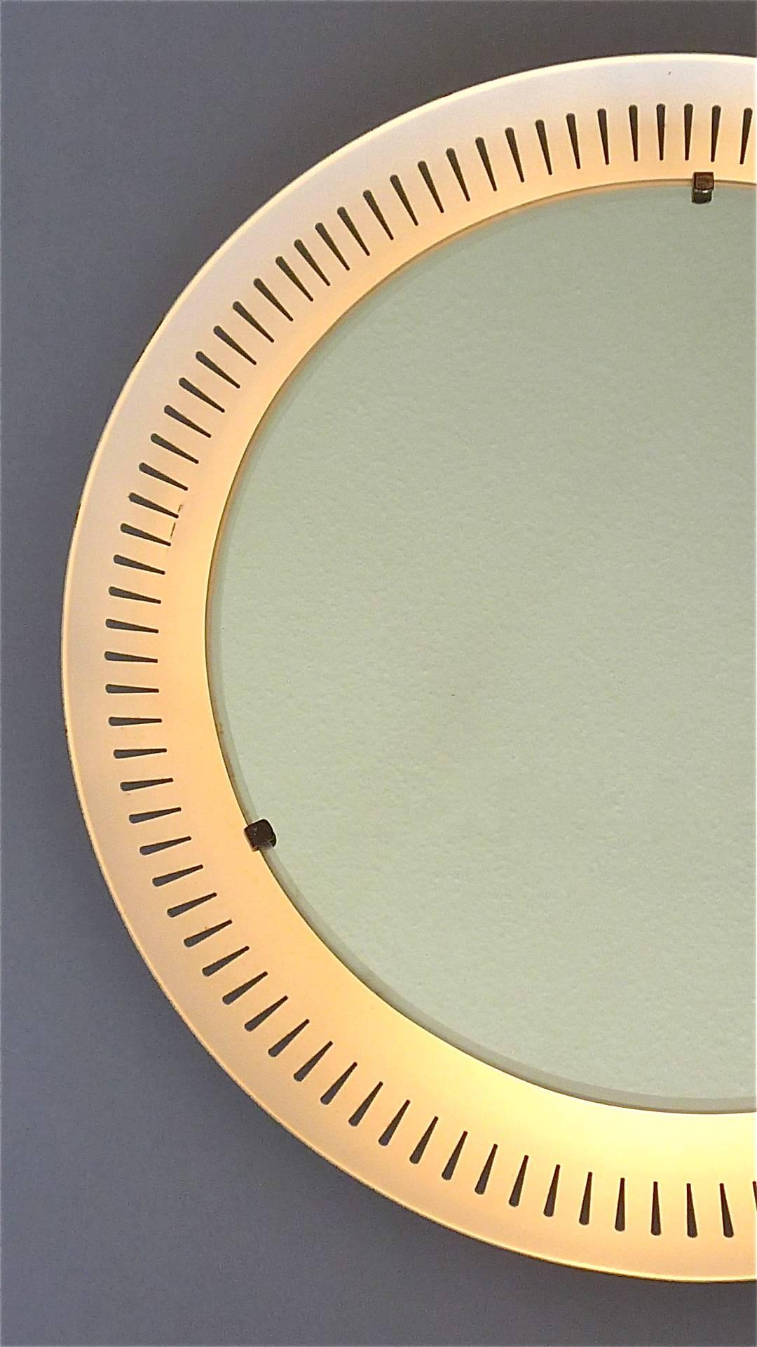 Illuminated Mirror Round Yellow White Perforated Stilnovo Sarfatti Style, 1950s For Sale 3