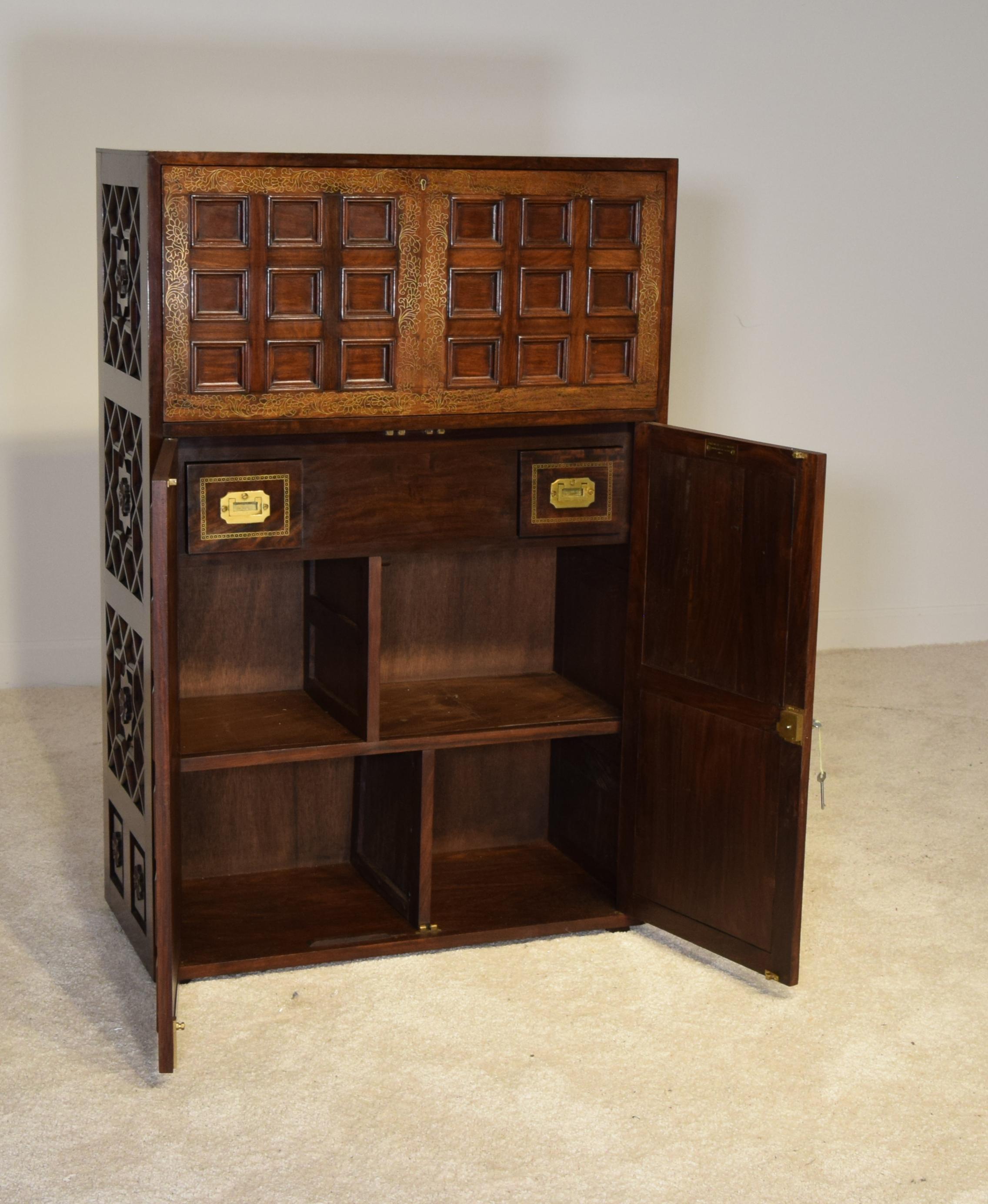 Illuminated Solid Rosewood Bar Cabinet with Brass Inlay 3