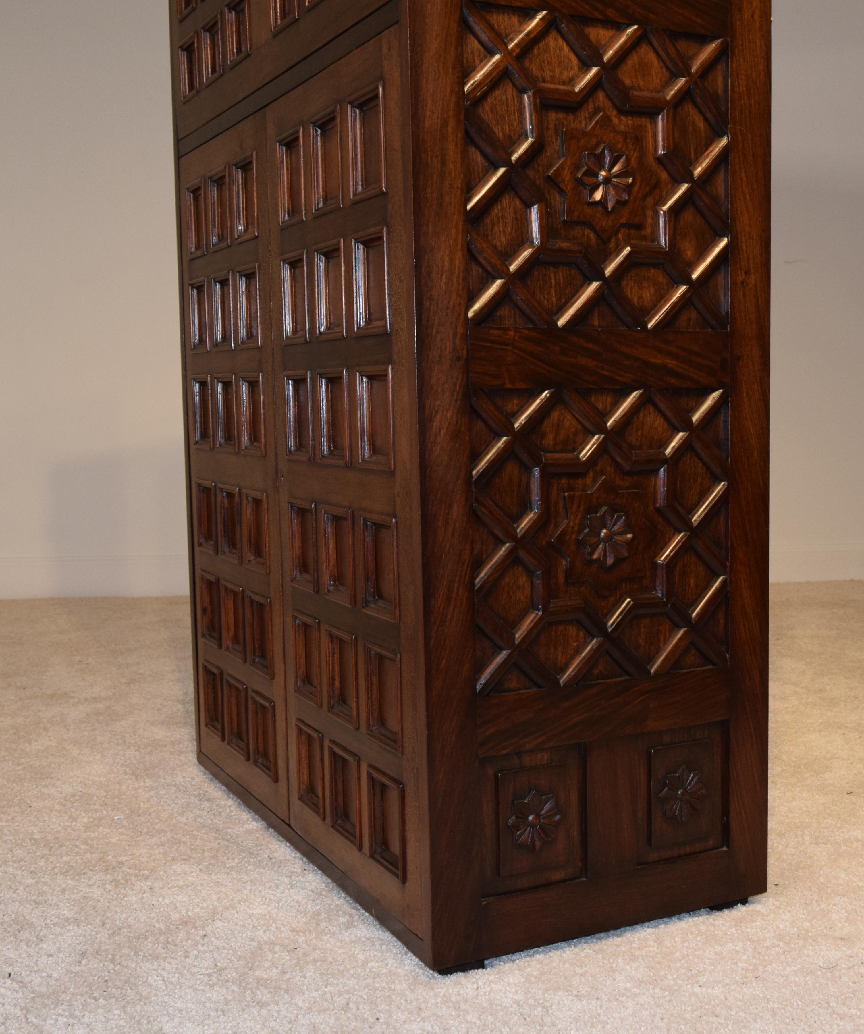 Illuminated Solid Rosewood Bar Cabinet with Brass Inlay 8