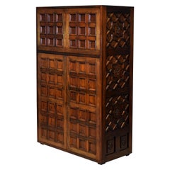 Illuminated Solid Rosewood Bar Cabinet with Brass Inlay