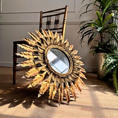 Illuminated Spanish Gilt Metal Sunburst Mirror