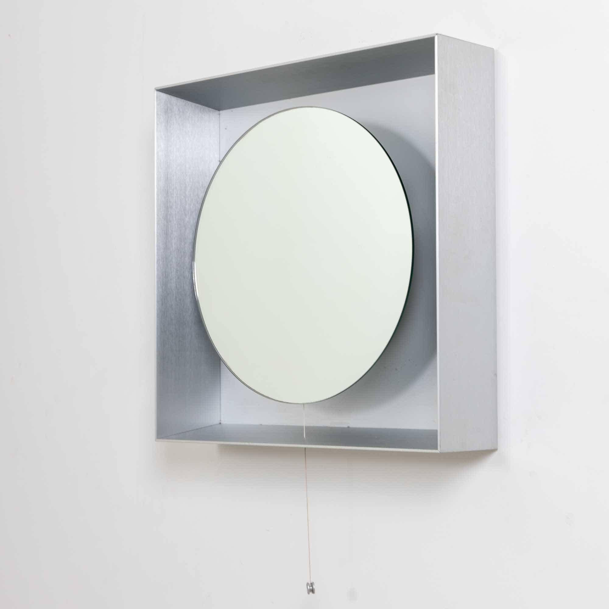 Brushed Illuminated Square Aluminium Wall Mirror, probably Italy, 20th century For Sale