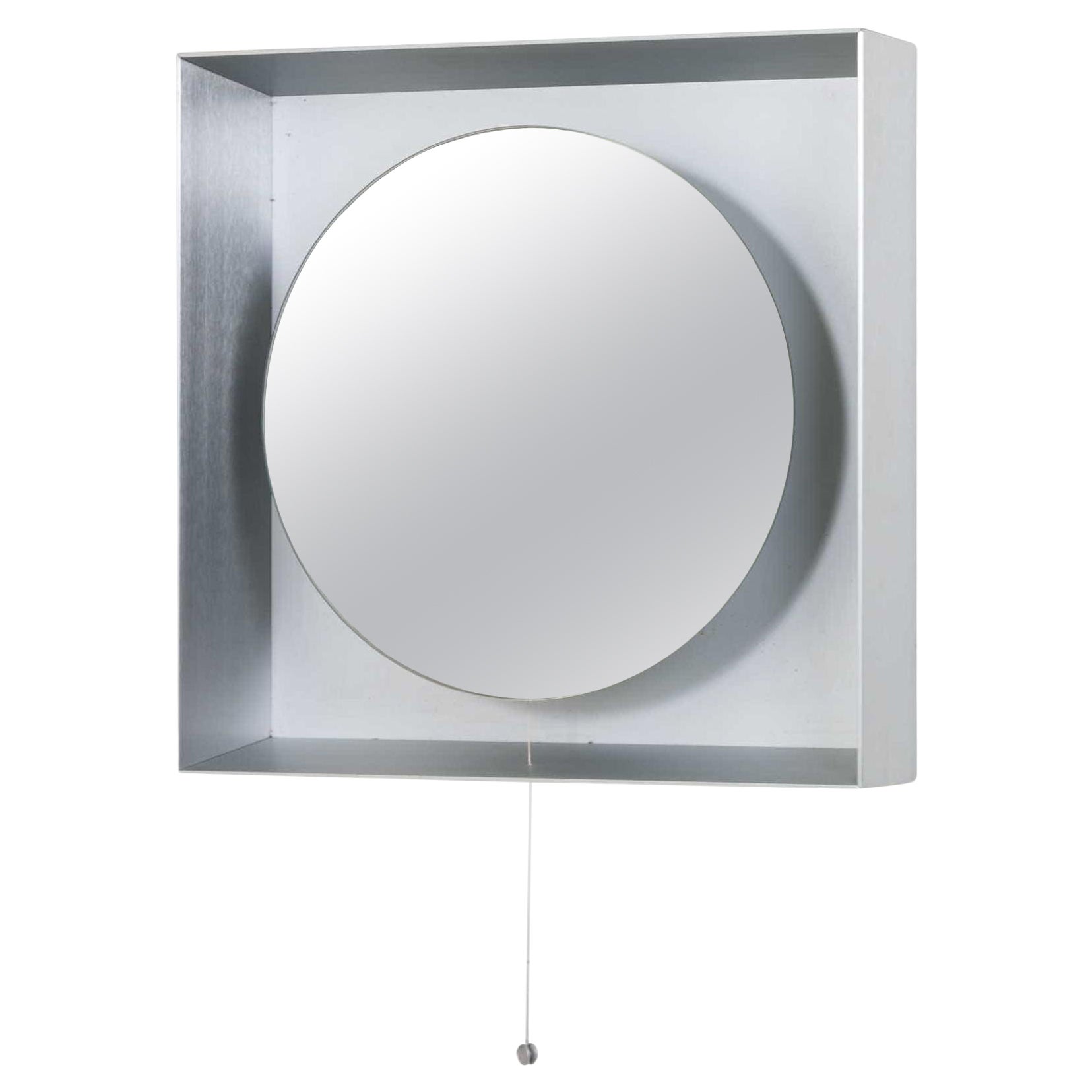 Illuminated Square Aluminium Wall Mirror, probably Italy, 20th century For Sale
