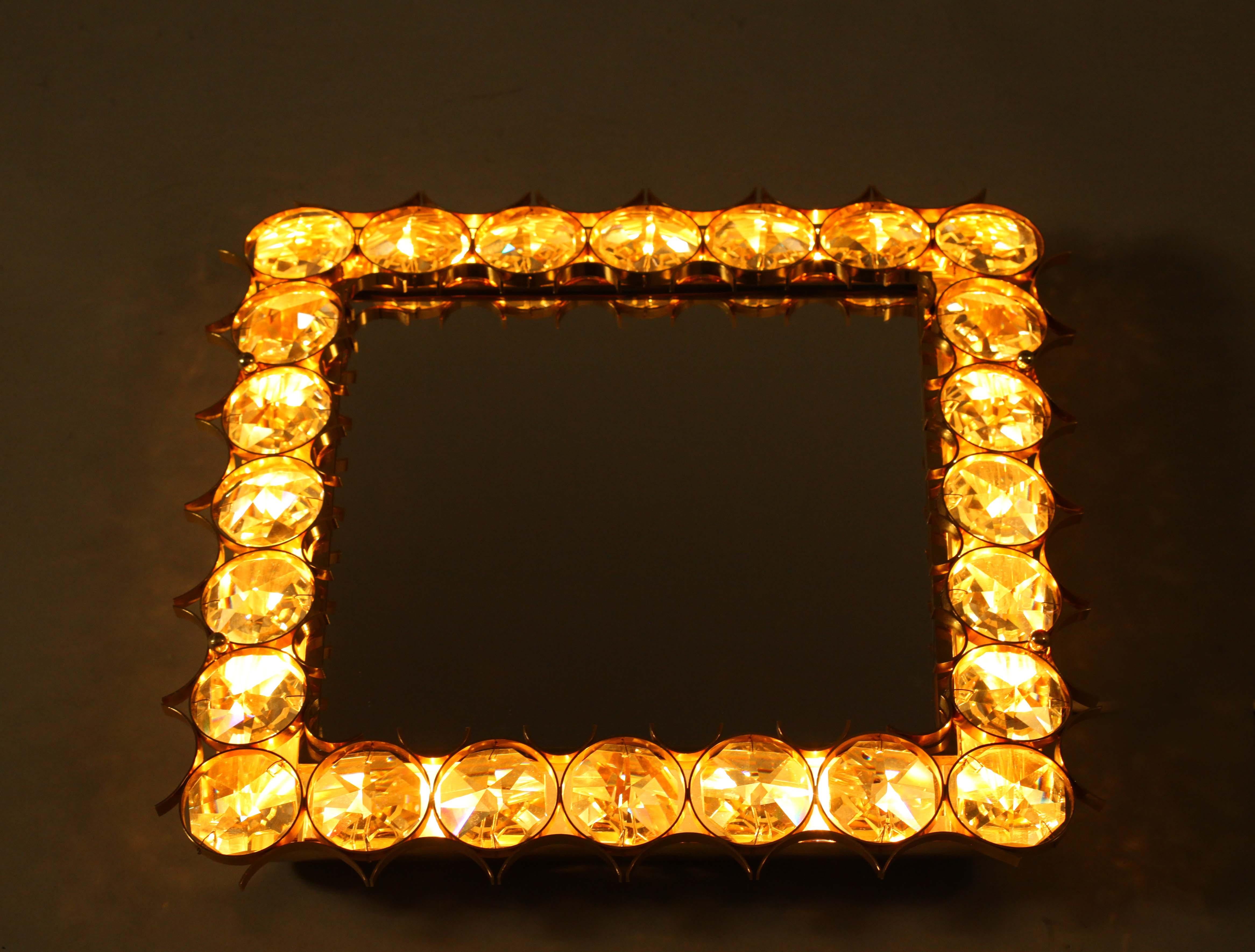 20th Century Illuminated Square Crystall Wall Mirror Designed, Ernst Palme by Palwa, Germany