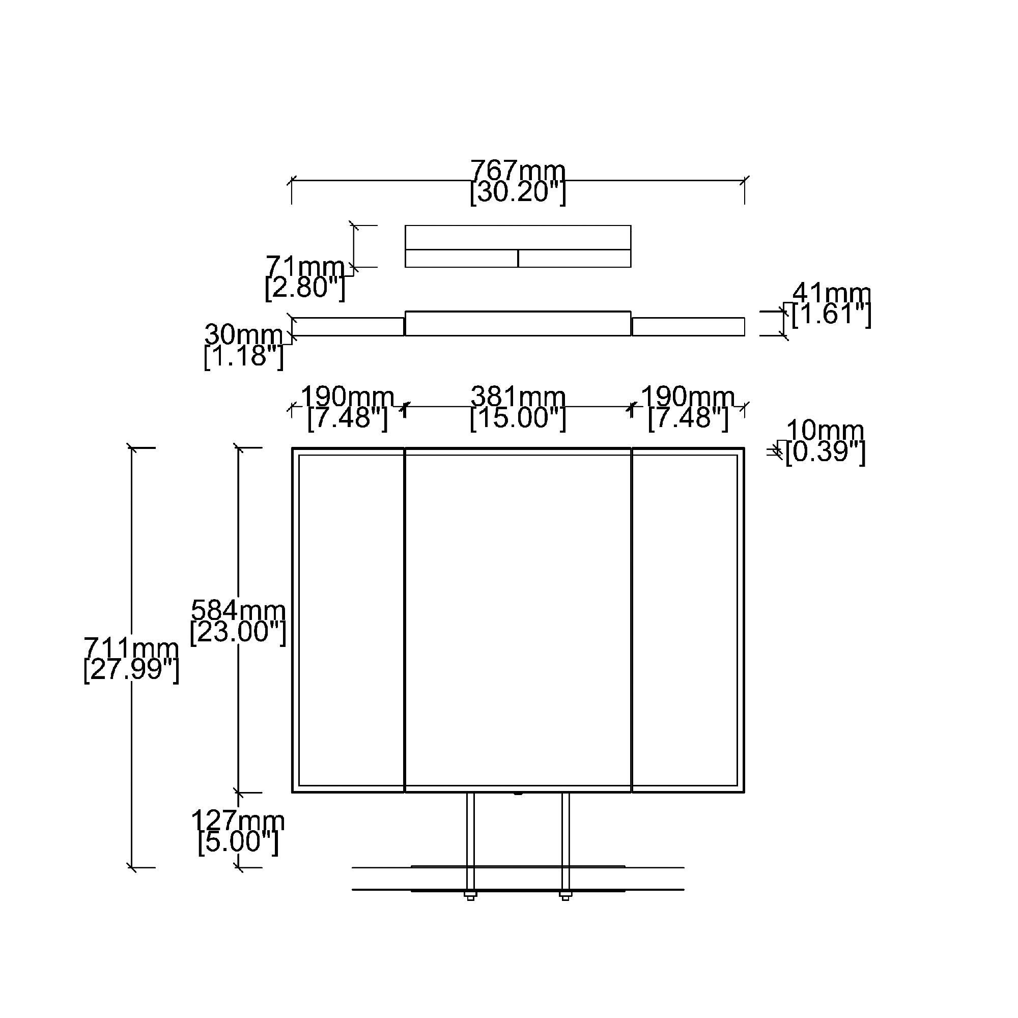 Beleuchteter rechteckiger Triptychon-Spiegel mit Messingrahmen und -rückwand im Angebot 8