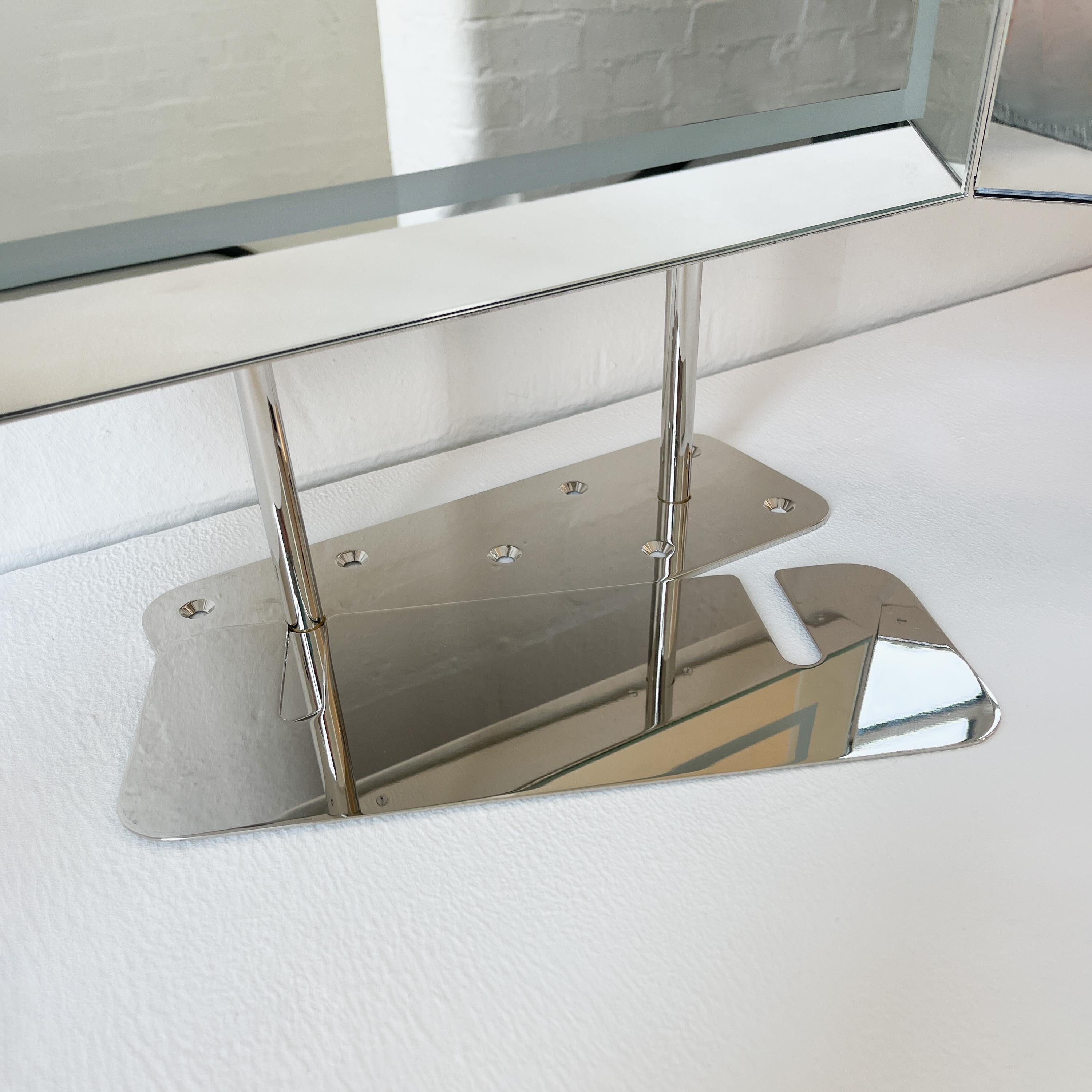Illuminated Triptych Countertop Rectangular Mirror with Nickel plated Frame For Sale 5