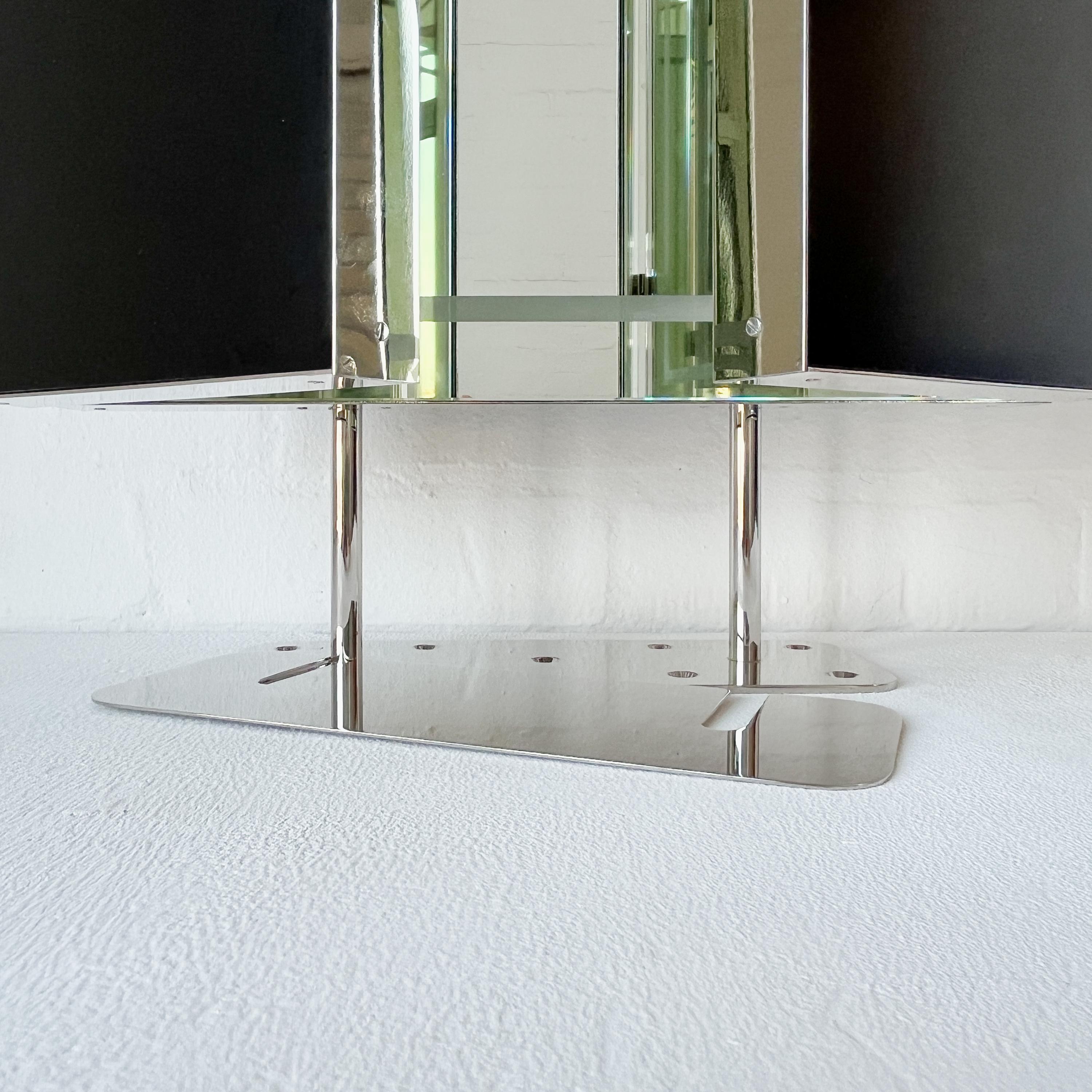 Illuminated Triptych Countertop Rectangular Mirror with Nickel plated Frame For Sale 6