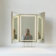 Illuminated Triptych Countertop Rectangular Mirror with Nickel plated Frame