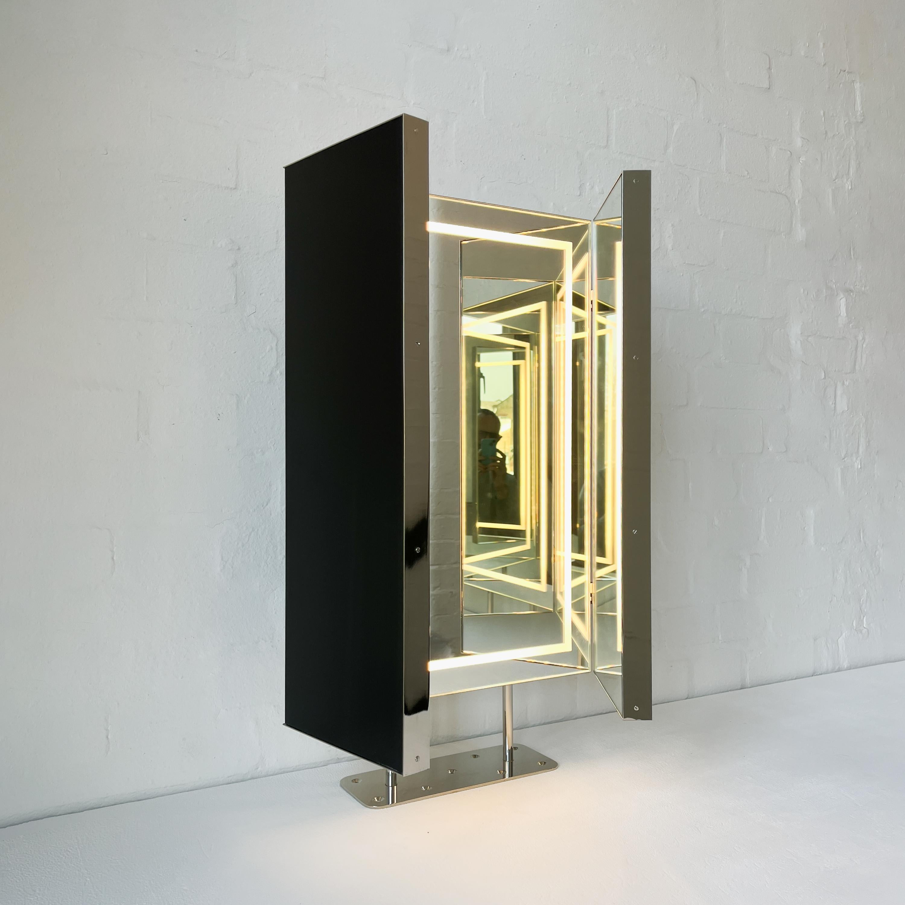 Illuminated Triptych Countertop Rectangular Mirror with Nickel plated Frame In New Condition For Sale In London, GB