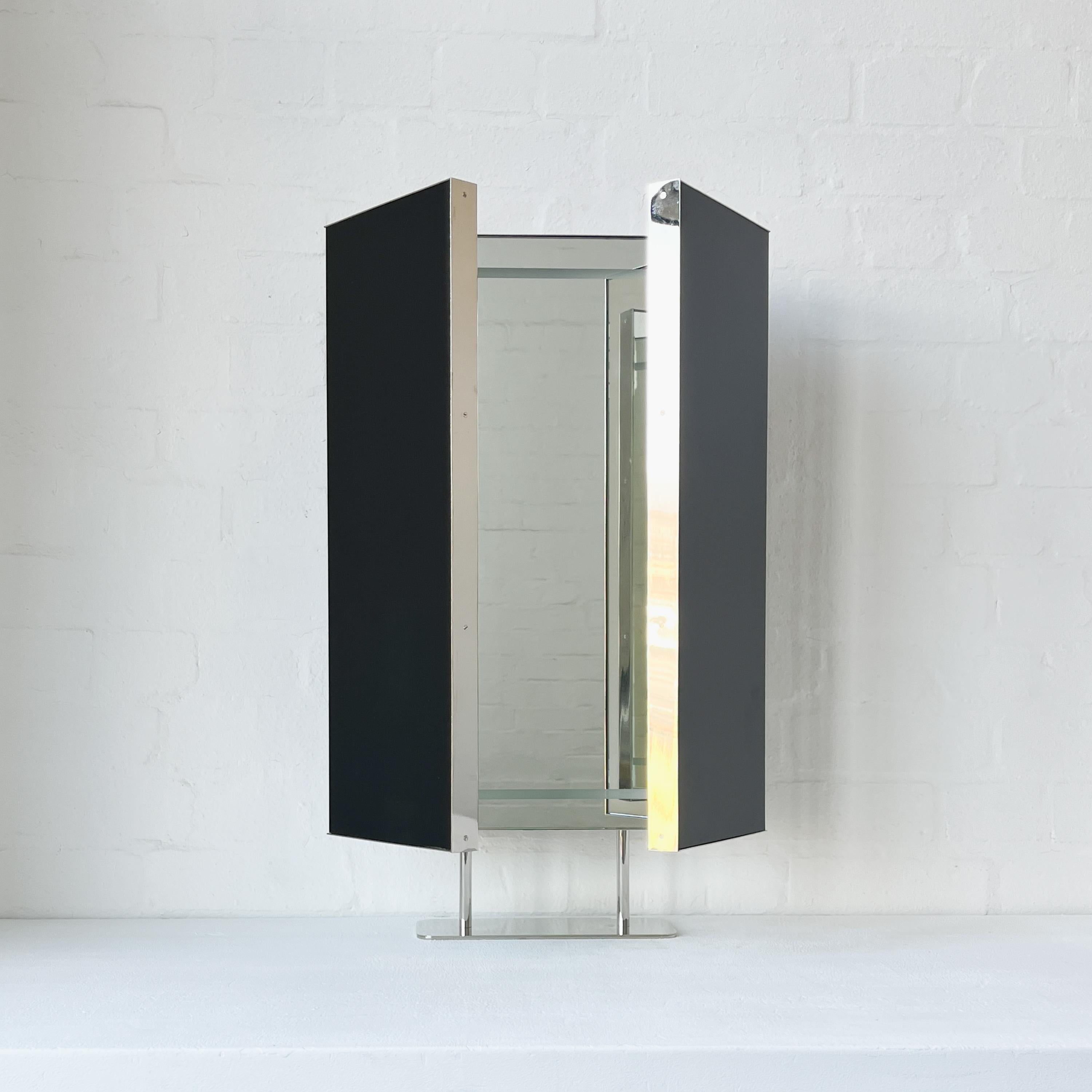 Illuminated Triptych Countertop Rectangular Mirror with Nickel plated Frame For Sale 1