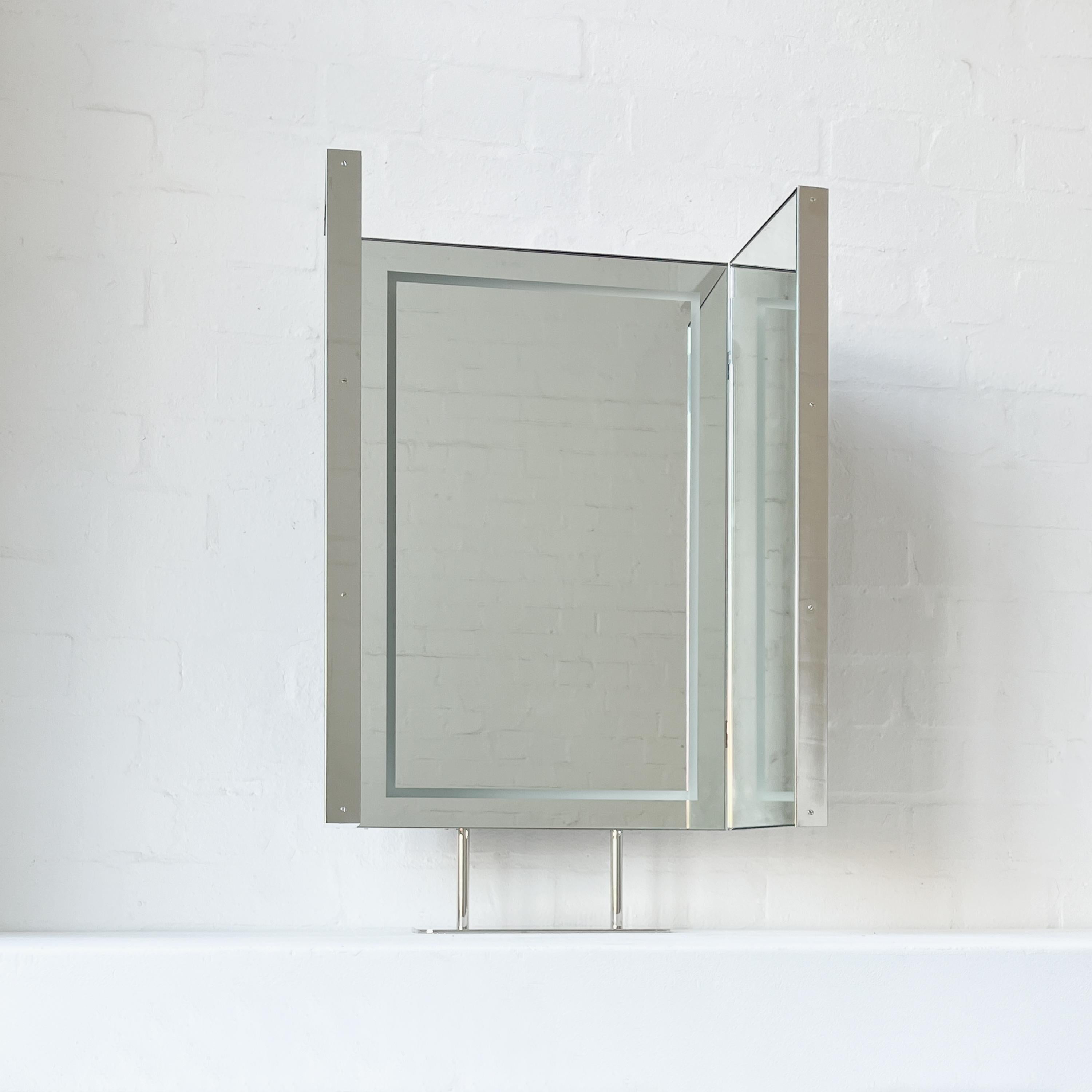 Illuminated Triptych Countertop Rectangular Mirror with Nickel plated Frame For Sale 2