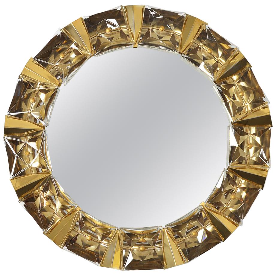 Illuminated Wall Mirror in Crystal Glass and Gilt Brass from Kinkeldey, 1970s im Angebot