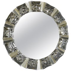 Illuminated Wall Mirror in Crystal Glass and Silver Brass from Kinkeldey, 1970s