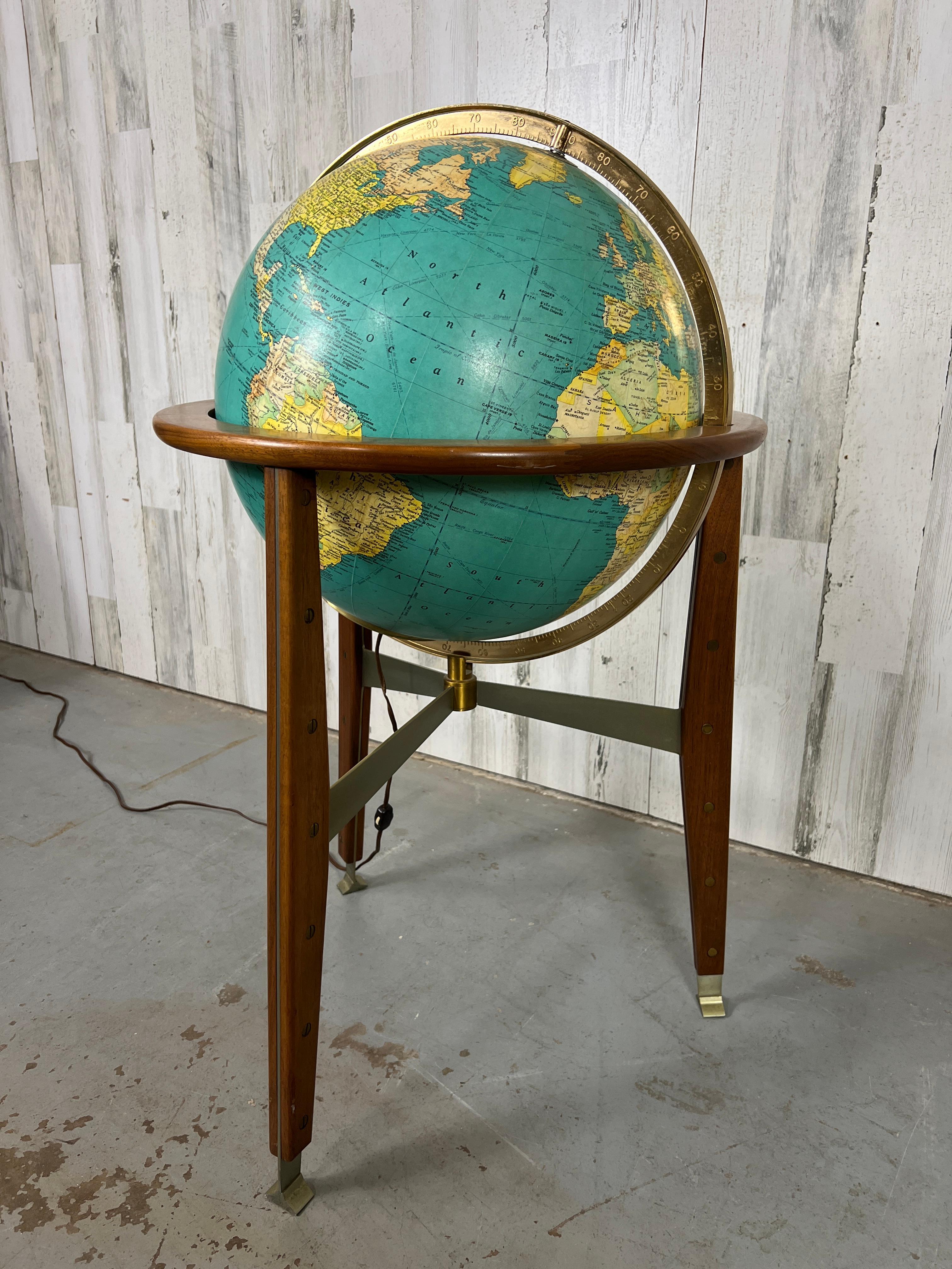 Stainless Steel Illuminated World Globe attributed to Edward Wormley