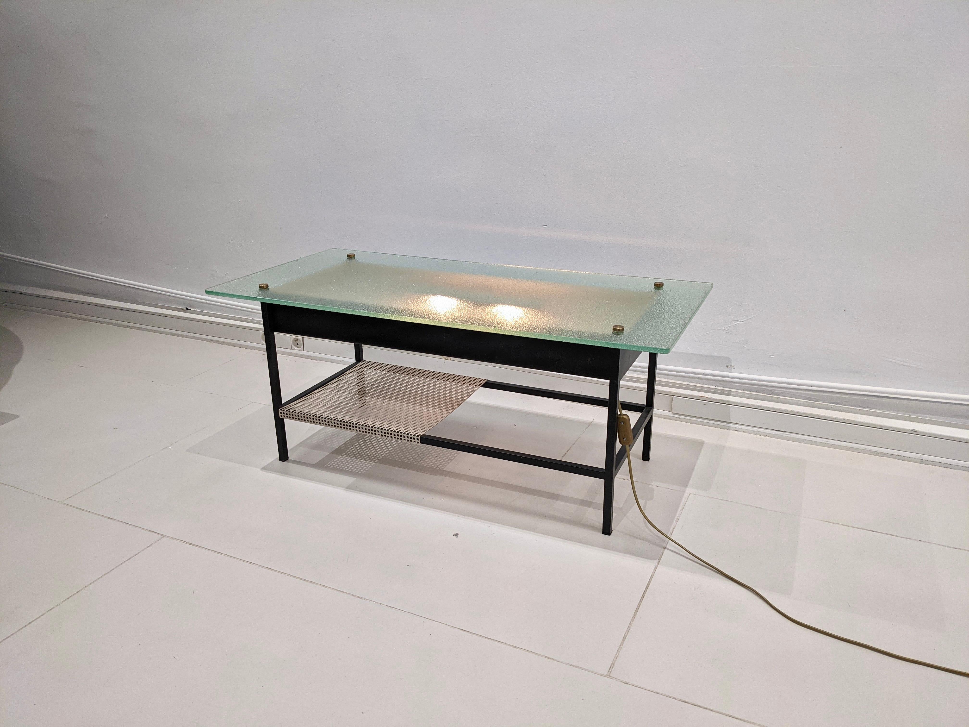 Mid-Century Modern Illuminating Coffee Table in Glass by Robert Mathieu