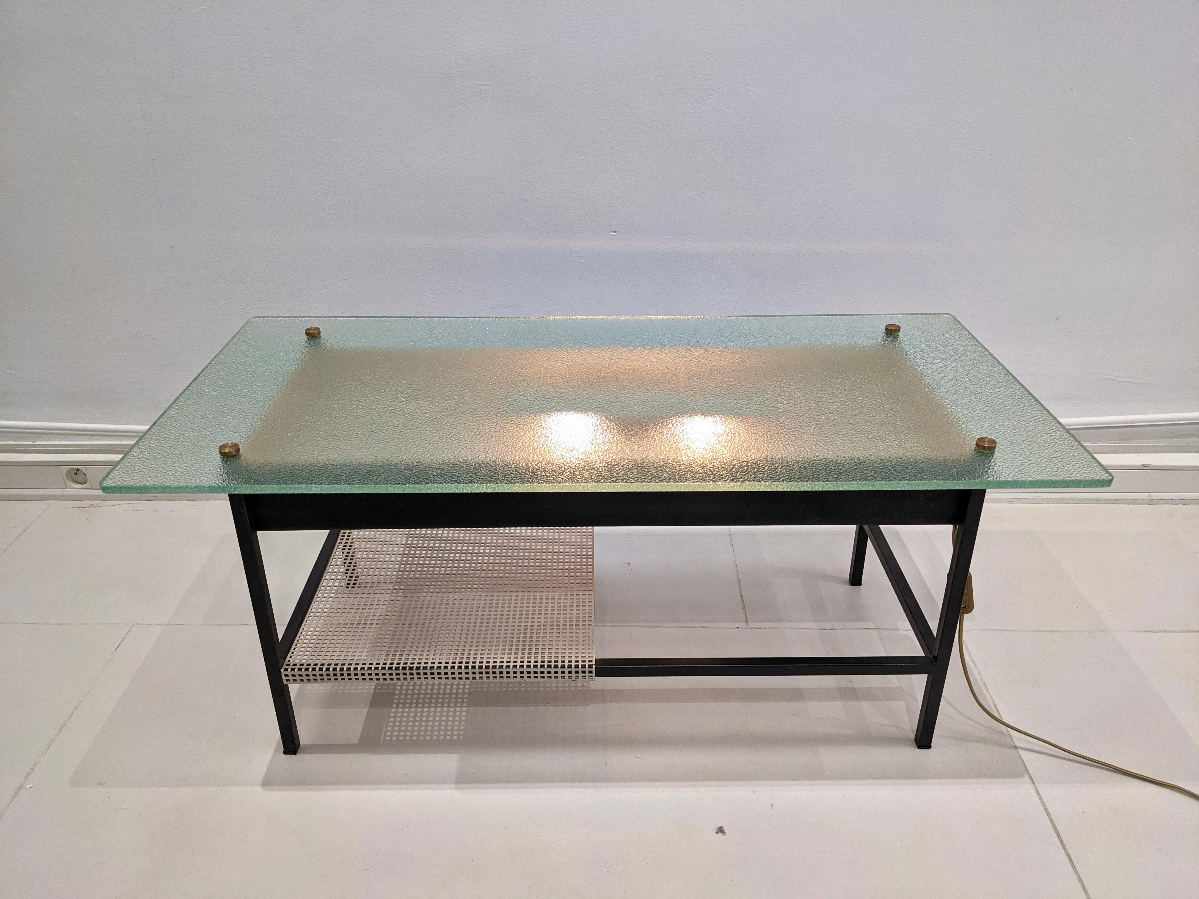 French Illuminating Coffee Table in Glass by Robert Mathieu