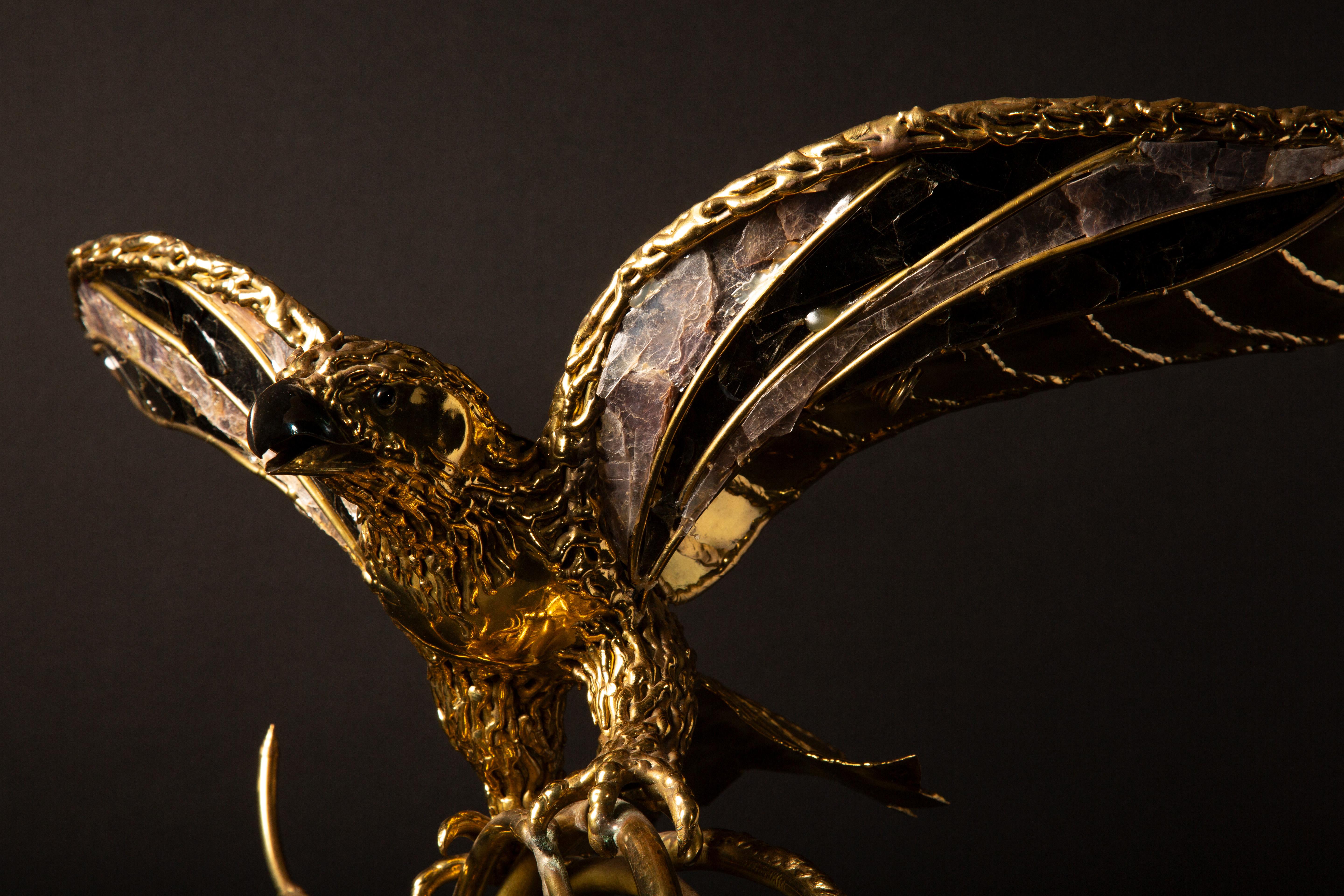 Illuminating Gilt Brass and Agate Sculpture/Clock by Richard and Isabelle Faure In Excellent Condition In New York, NY