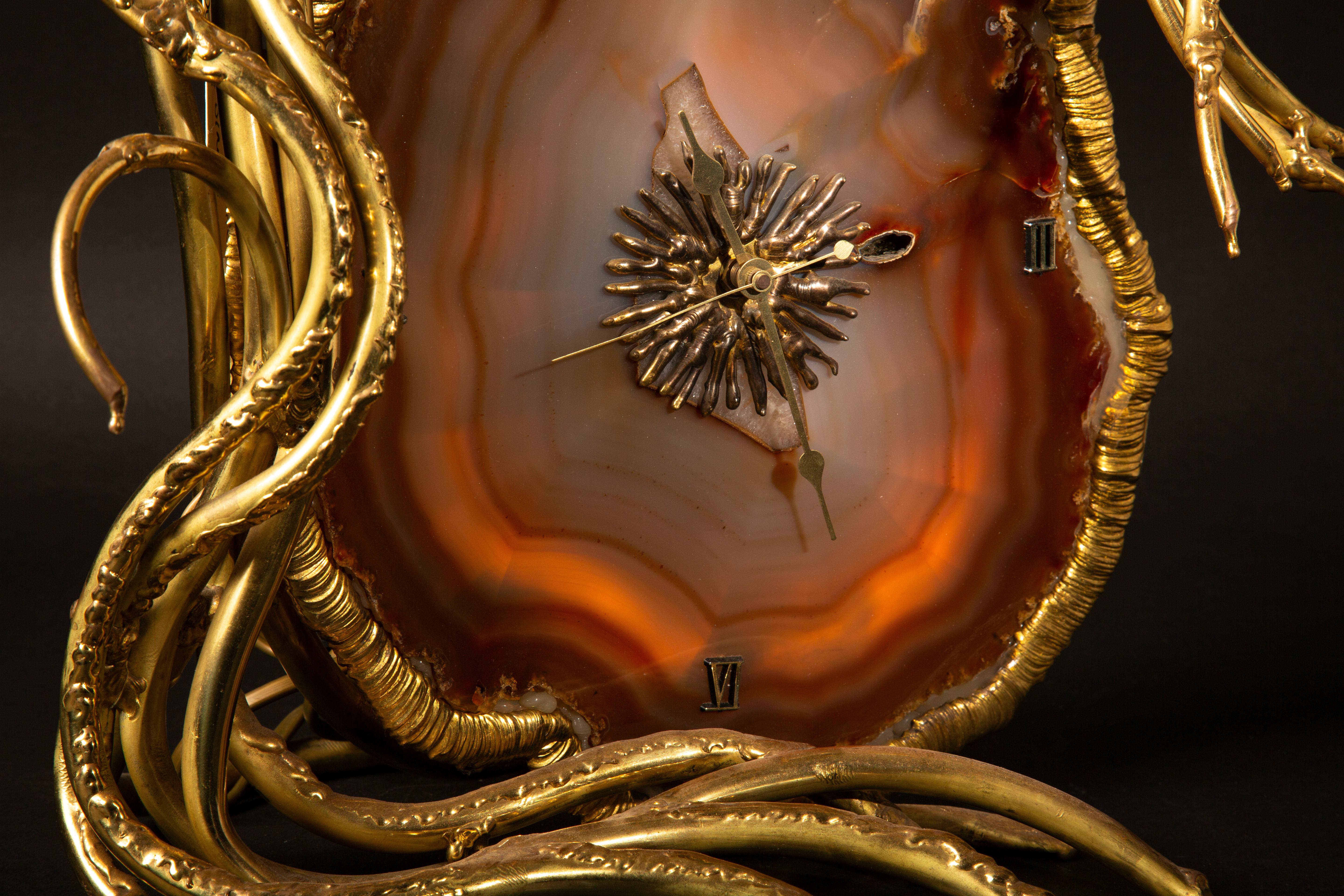 Illuminating Gilt Brass and Agate Sculpture/Clock by Richard and Isabelle Faure 1