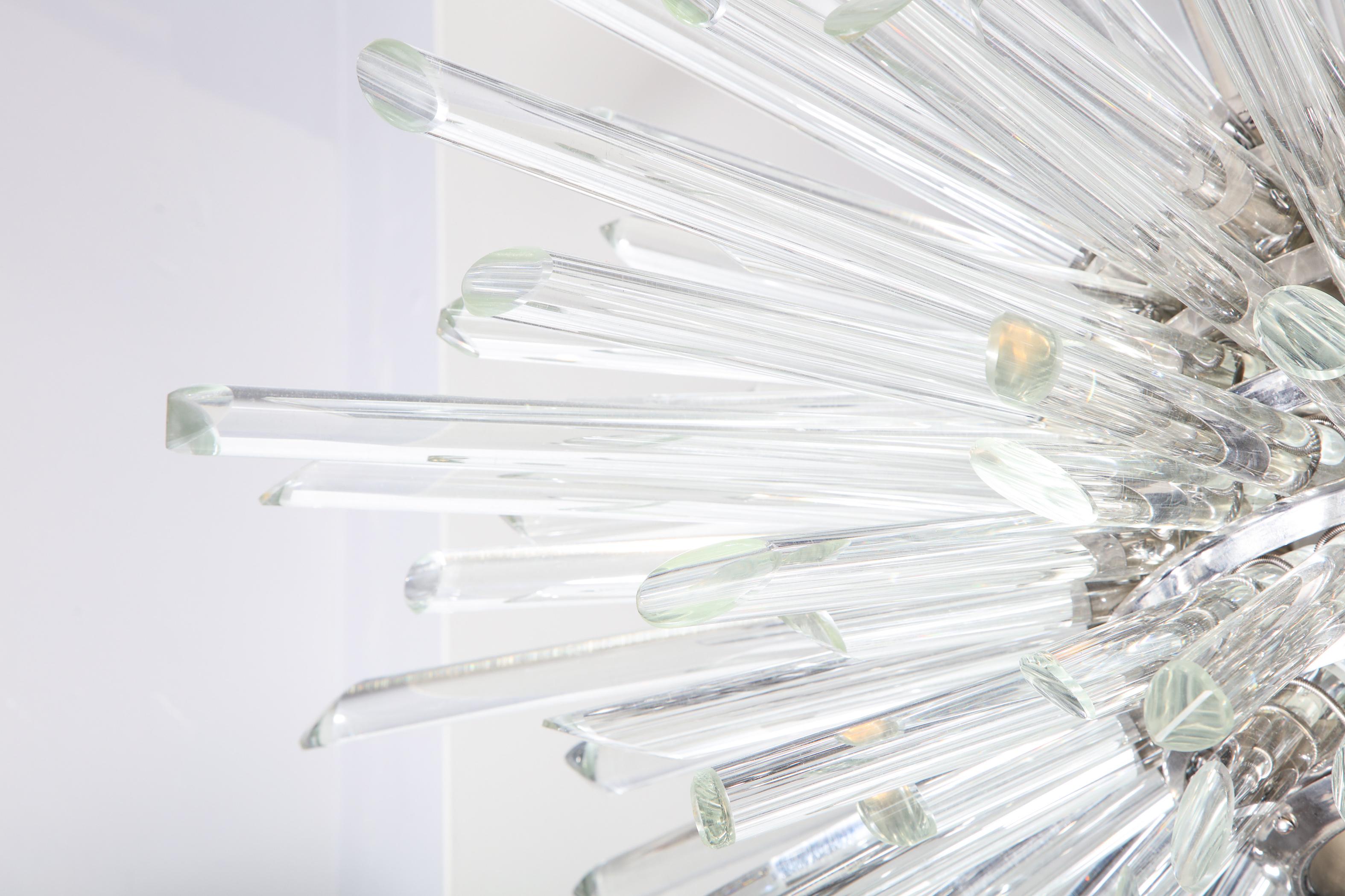 Illuminating Glass Rod Sputnik Chandelier in Polished Nickel For Sale 2