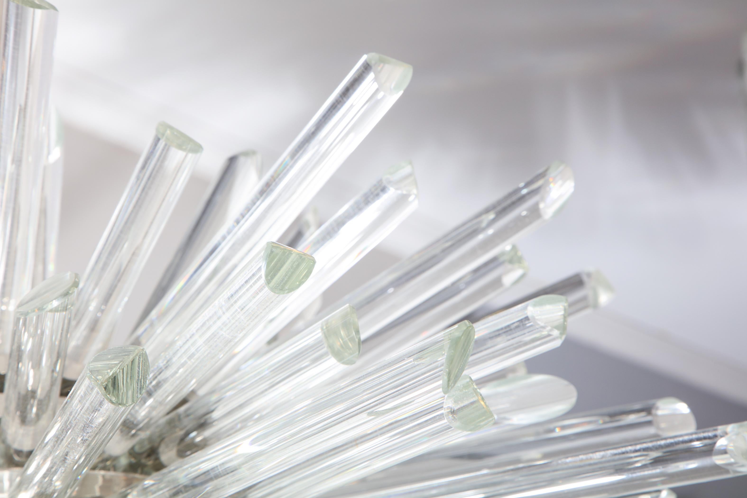 Illuminating Glass Rod Sputnik Chandelier in Polished Nickel For Sale 3