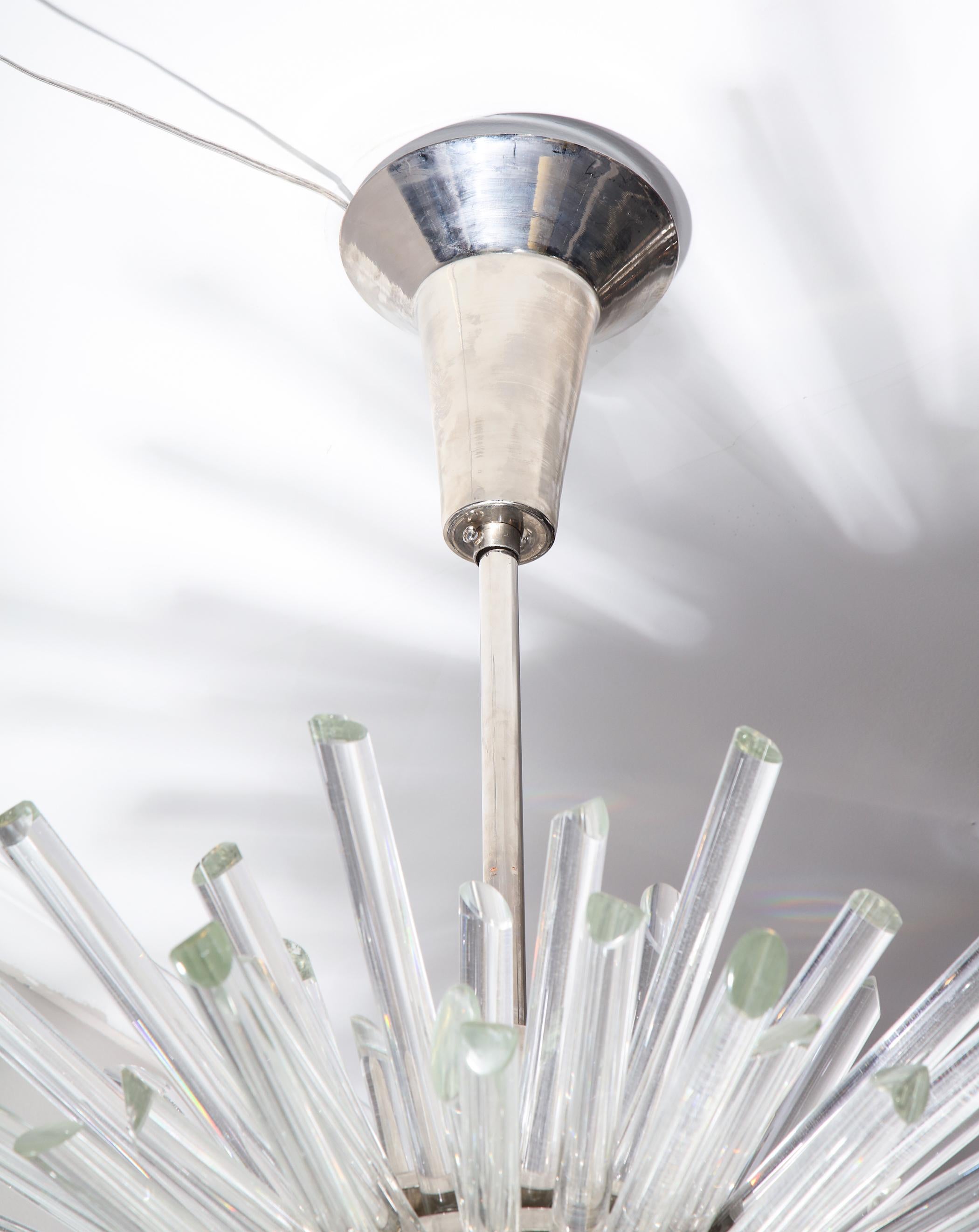 Illuminating Glass Rod Sputnik Chandelier in Polished Nickel For Sale 4