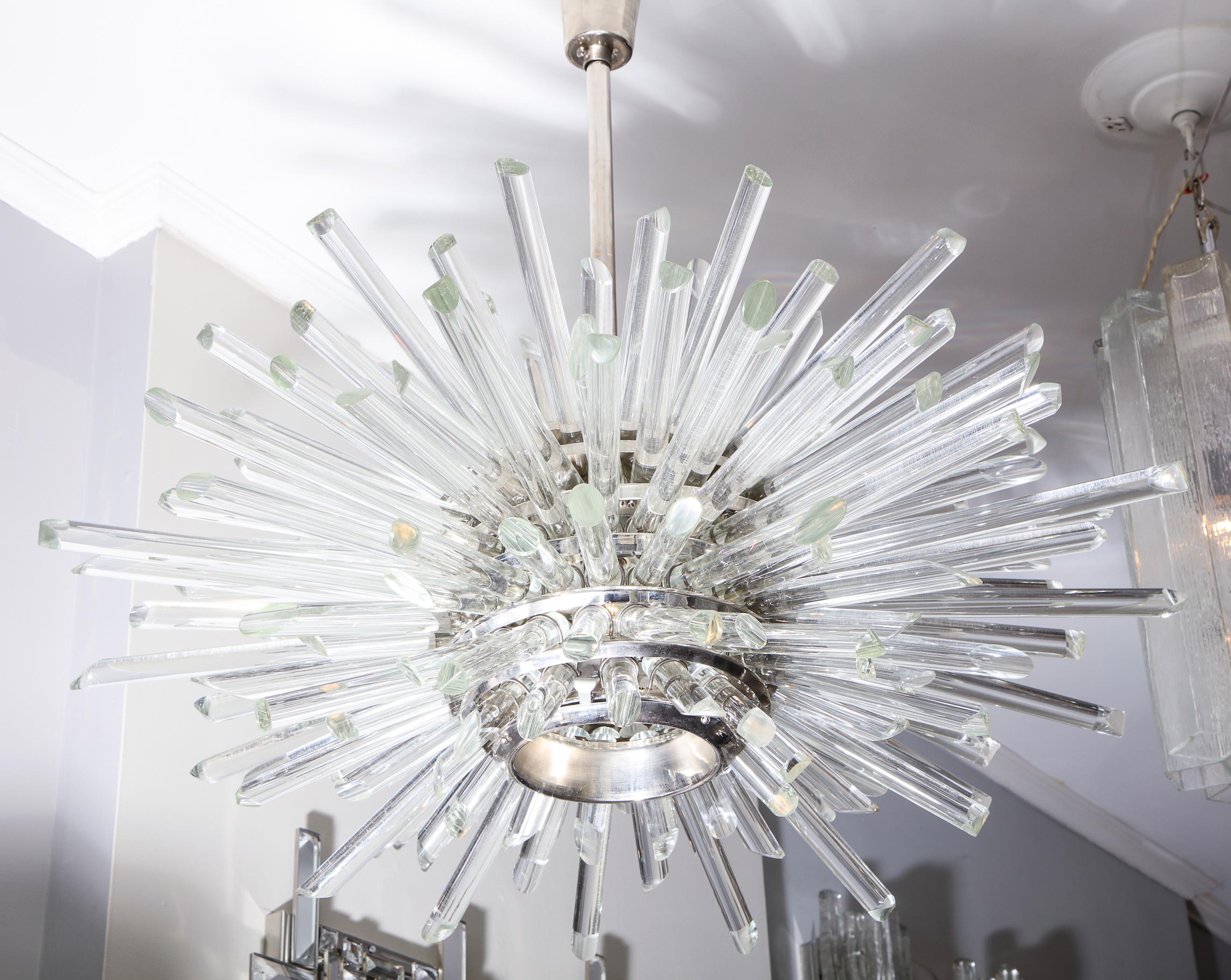 American Illuminating Glass Rod Sputnik Chandelier in Polished Nickel For Sale