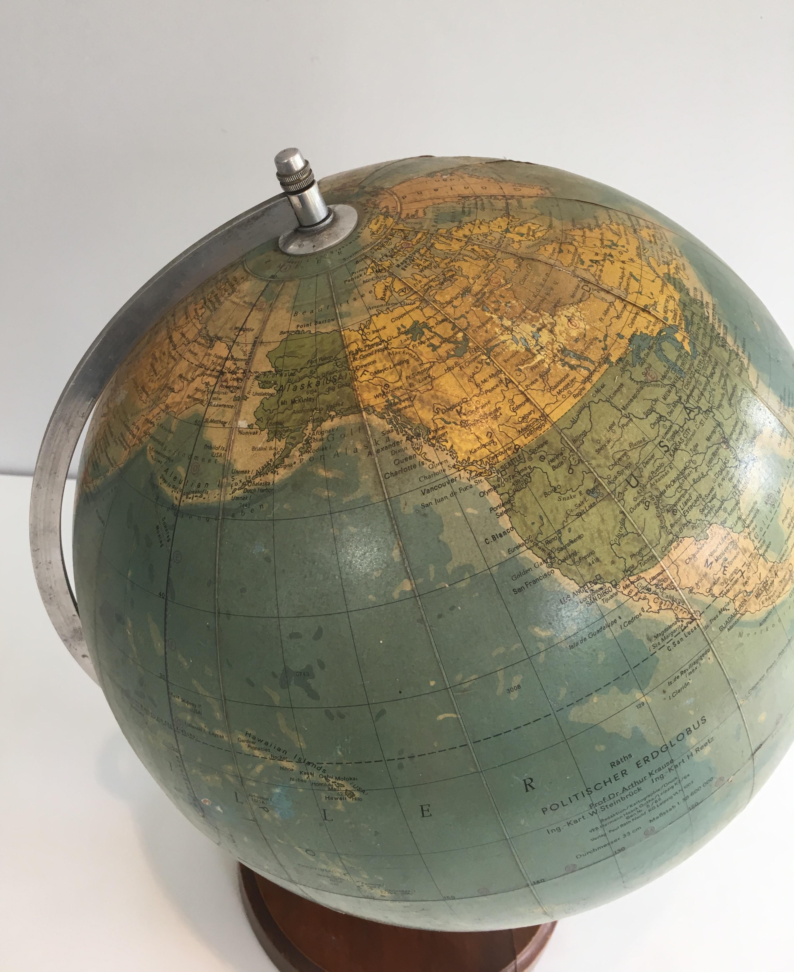 Illuminating Globe Made of Paper on Plastic, Metal and Wood, German, circa 1950 5