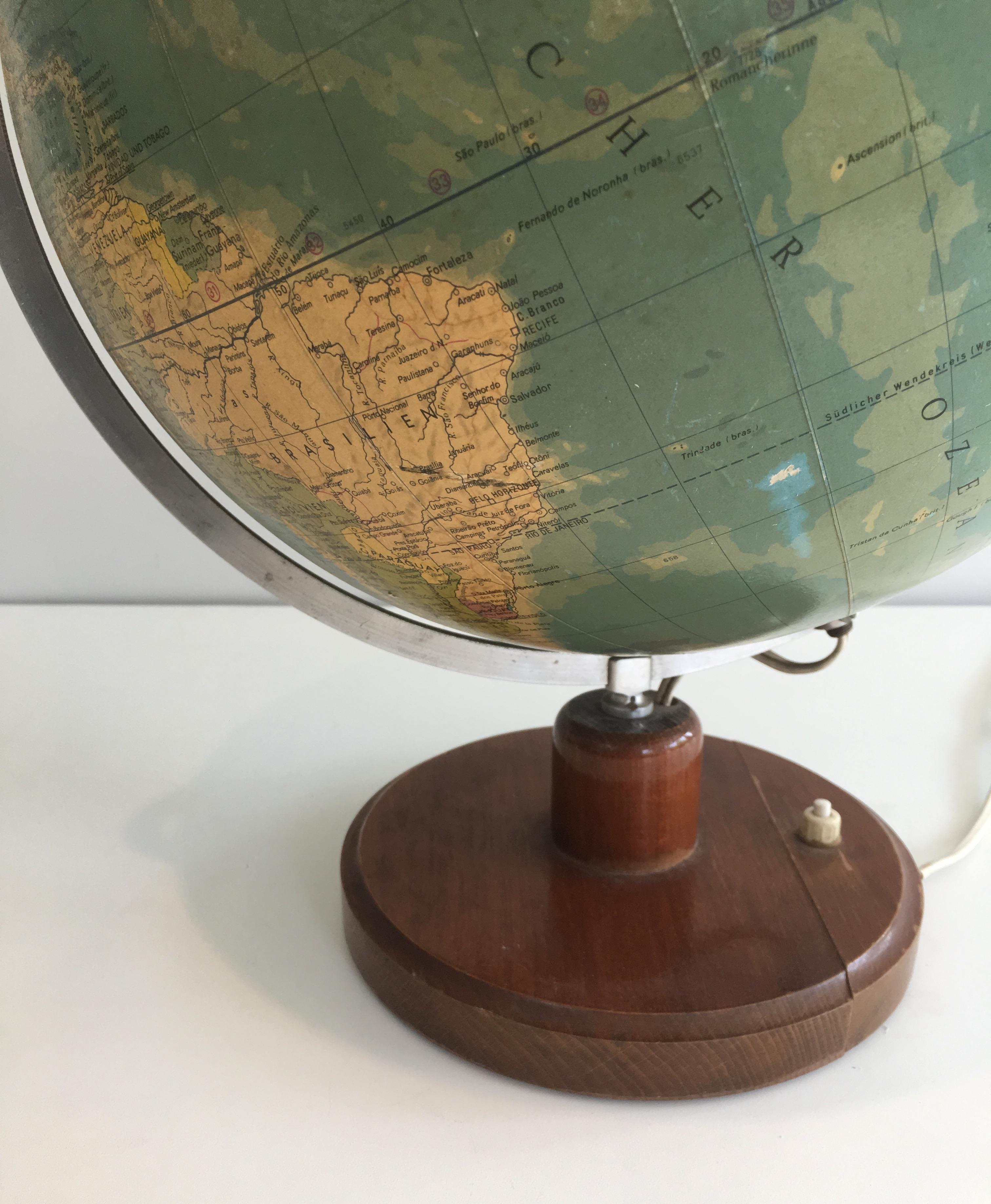 Illuminating Globe Made of Paper on Plastic, Metal and Wood, German, circa 1950 9