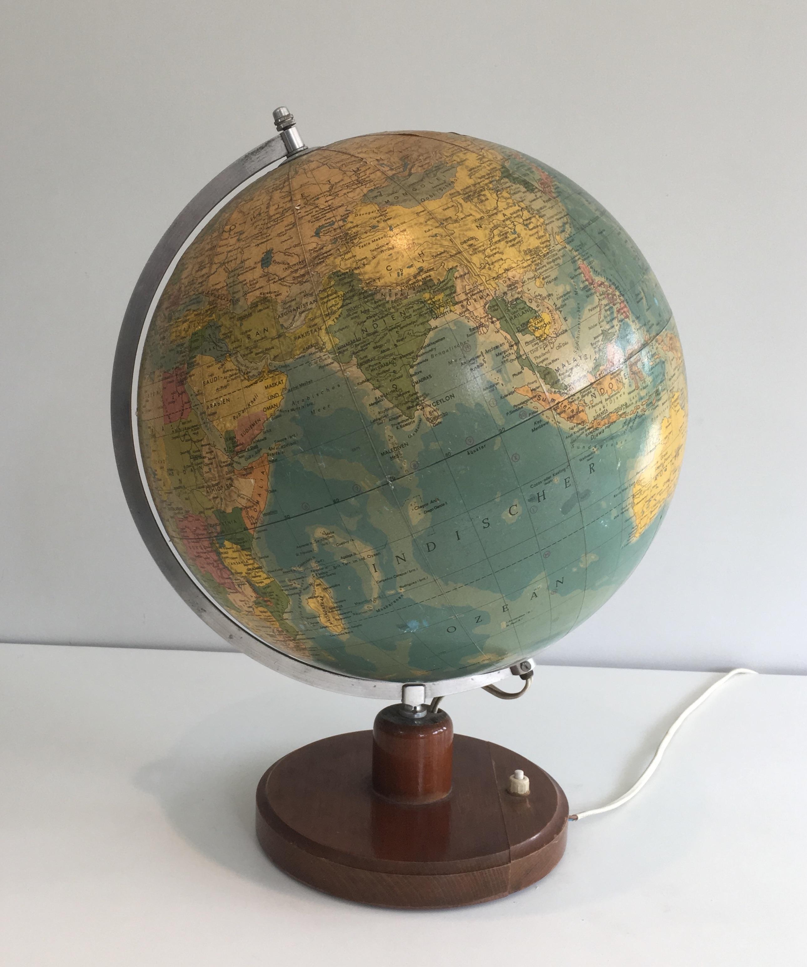 Illuminating Globe Made of Paper on Plastic, Metal and Wood, German, circa 1950 10