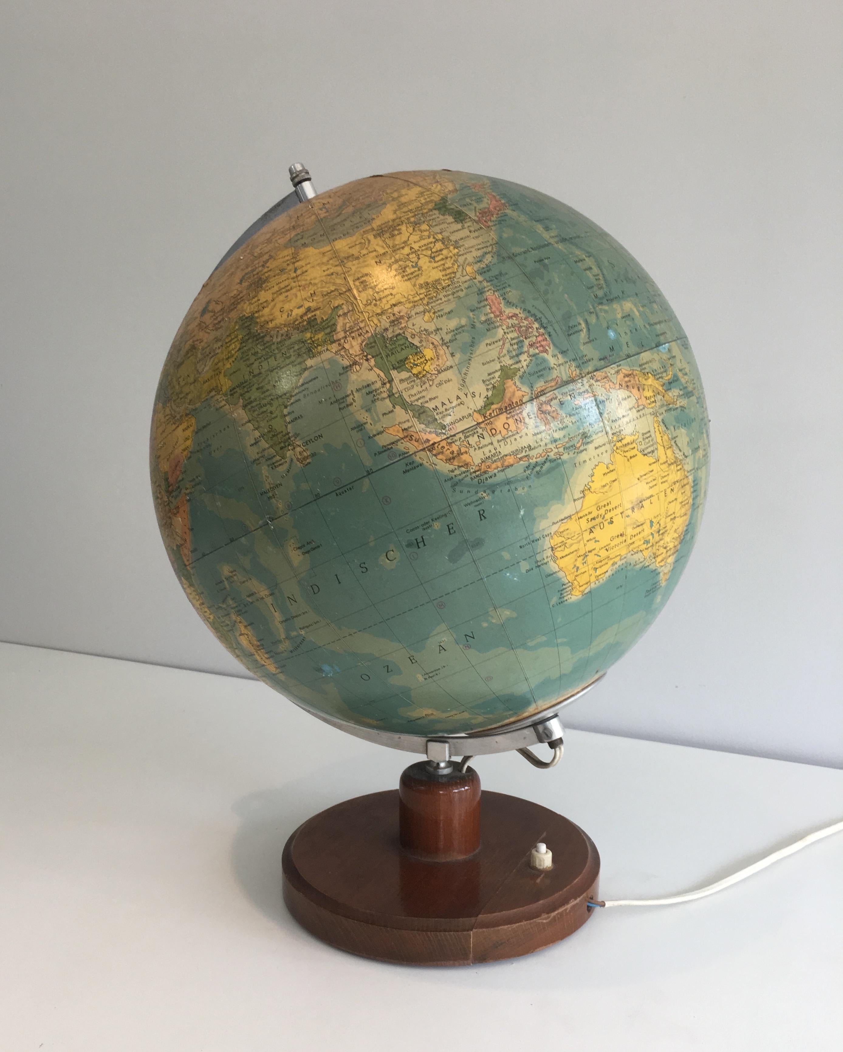 Illuminating Globe Made of Paper on Plastic, Metal and Wood, German, circa 1950 11