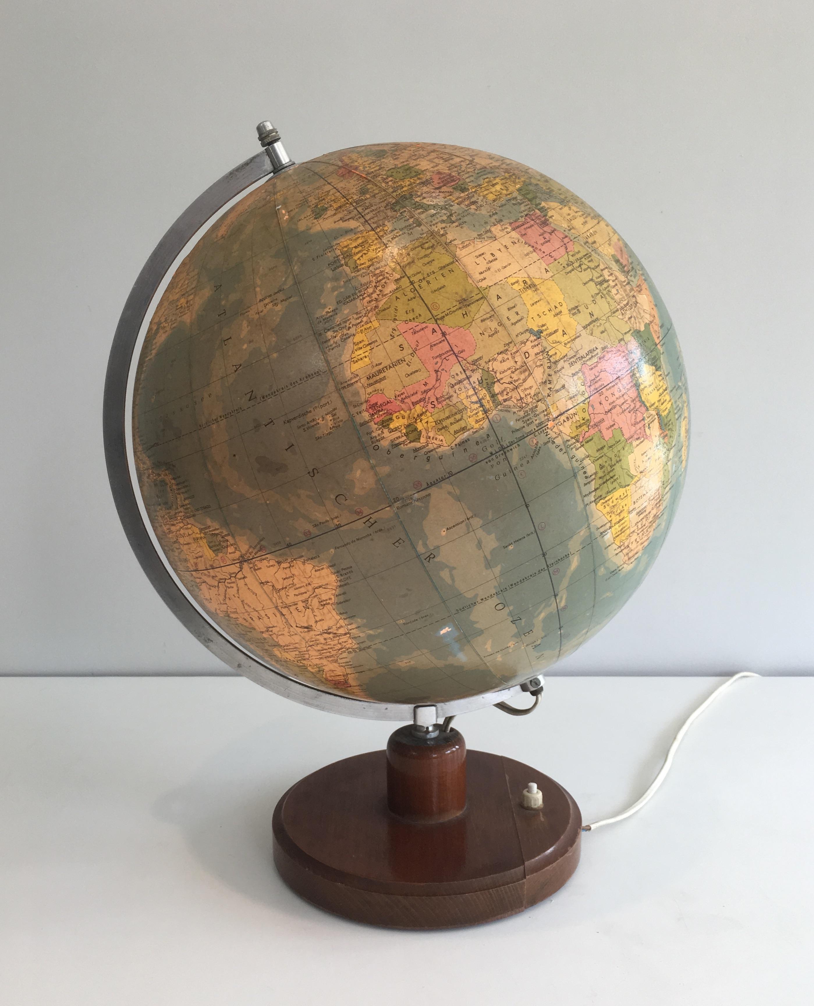 Illuminating Globe Made of Paper on Plastic, Metal and Wood, German, circa 1950 3