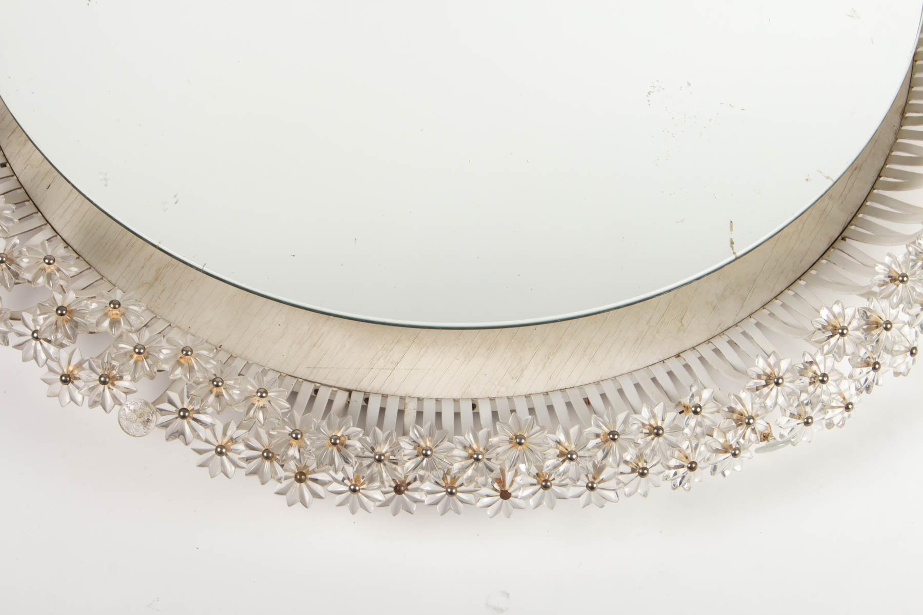 Illuminating Mirror, 1950-1960 Design in Painted Metal and Glass Flowers 1