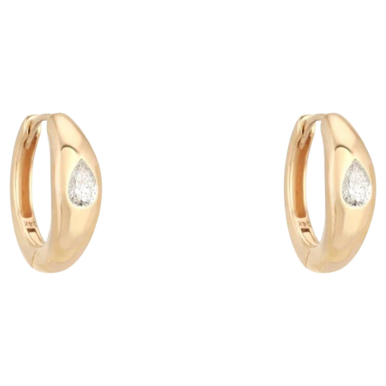 0.48ct Pear Diamond 14K Yellow Gold Huggie Earrings