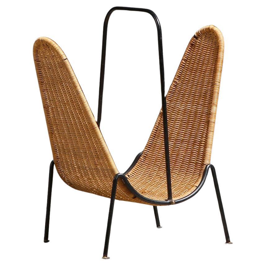 Illums Bolighus Danish Handwoven Magazine Rack in Wicker, 1950s