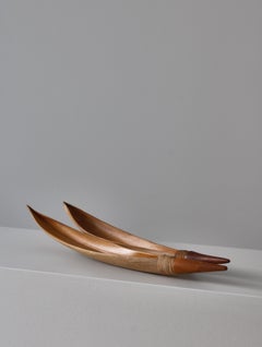 Illums Bolighus Decorative Palm Serving Bowls Teakwood Handles, 1950s, Denmark