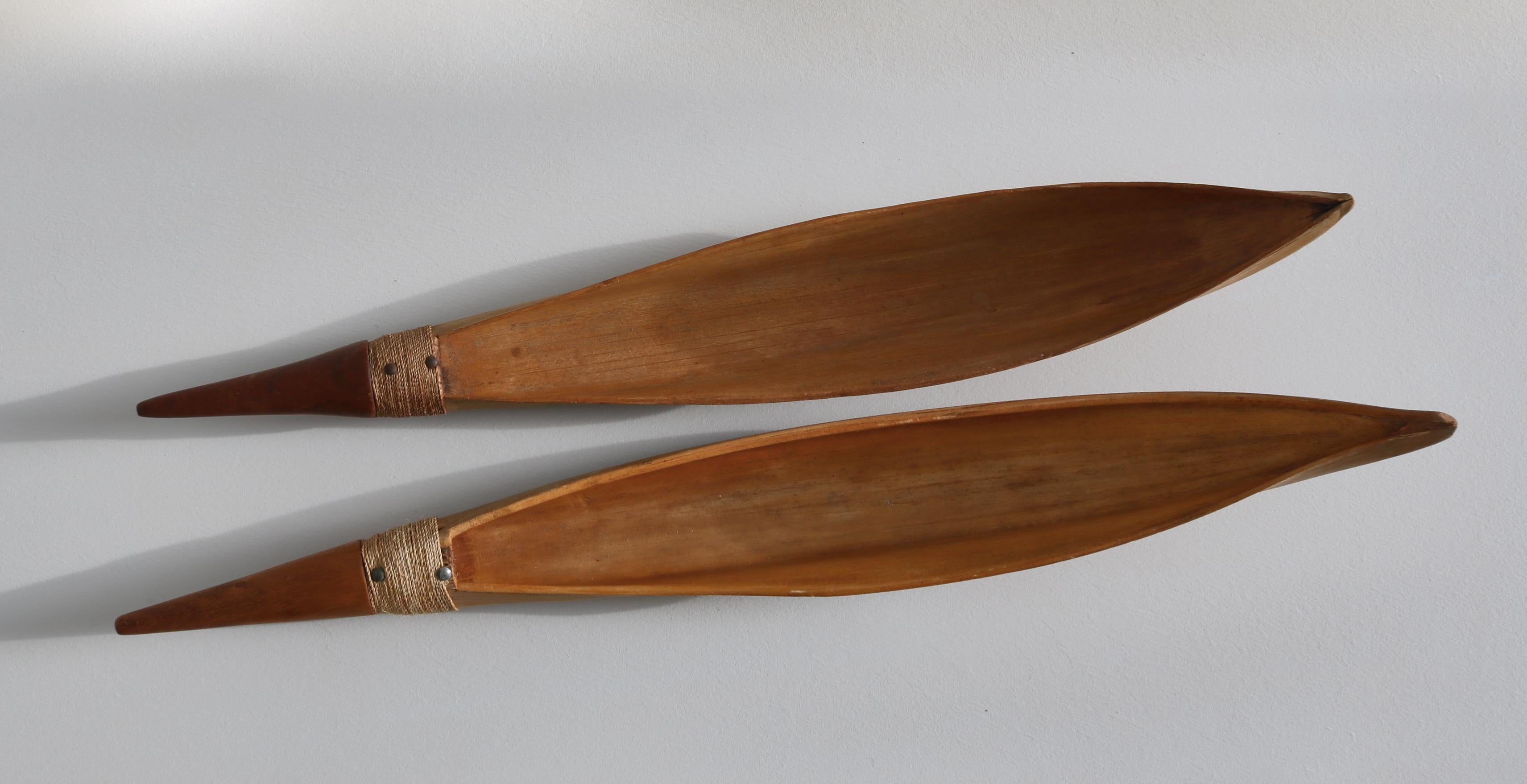 Mid-20th Century Illums Bolighus Decorative Palm Serving Bowls Teakwood Handles, 1950s, Denmark For Sale