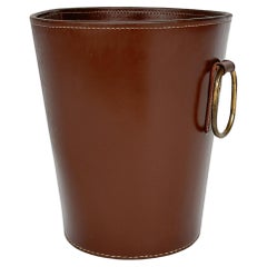 Illums Bolighus Papierkorb Leder Messing Dänemark 1950er Jahre Papierkorb