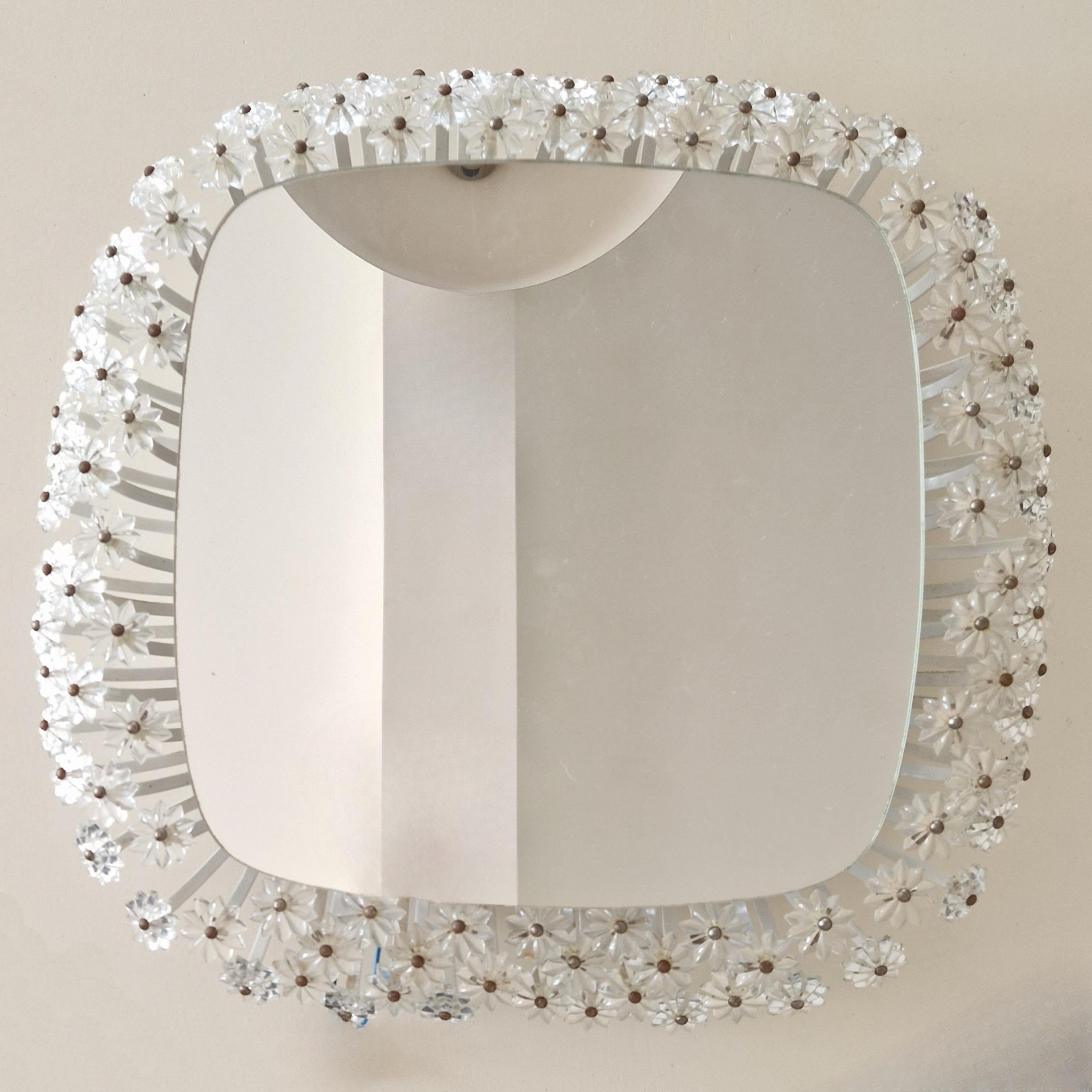 20th Century Illuminated floral mirror by Emil Stejnar for Rupert Nikoll, Austria 1950s For Sale
