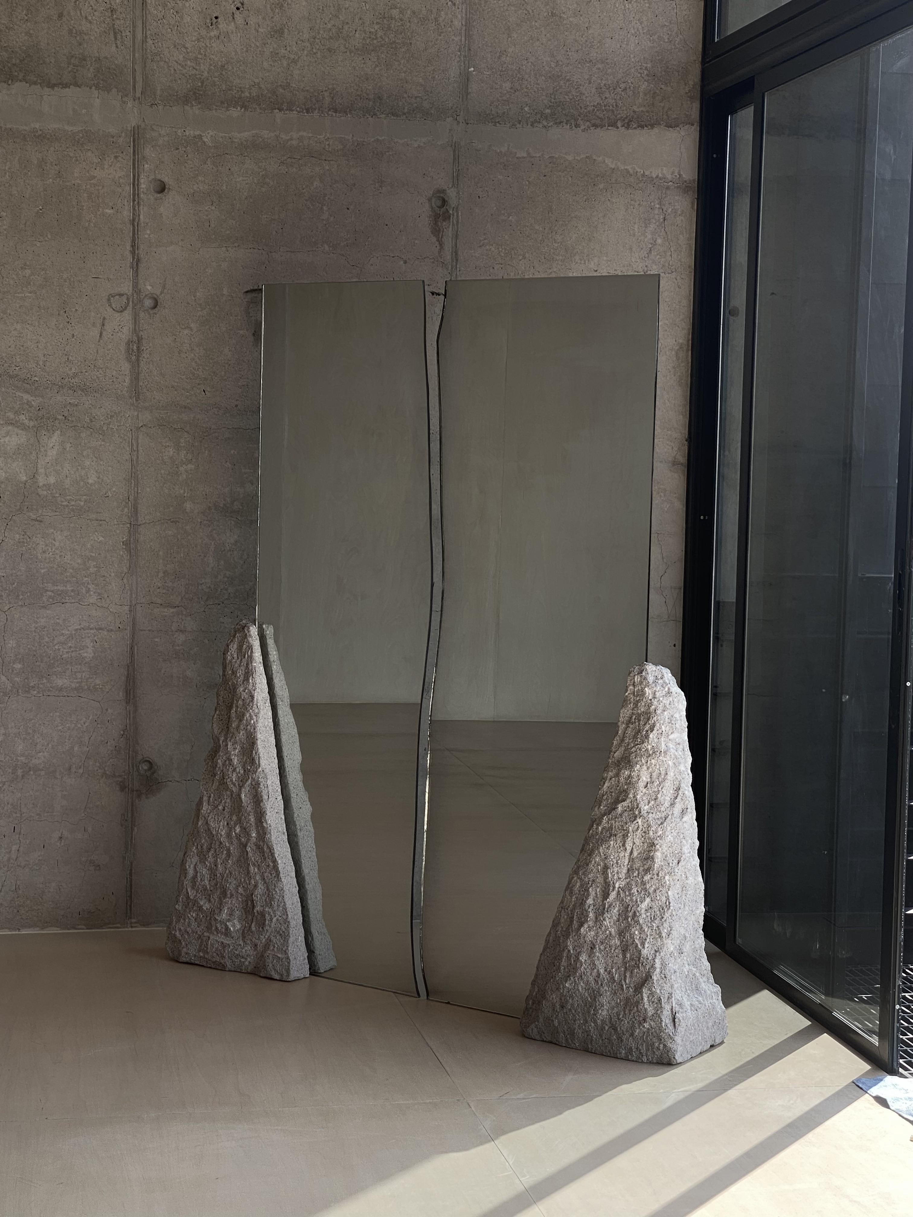 Illusio double mirror by Andres Monnier
One of a Kind.
Dimensions: D 25 x W 80 x H 180 cm
Materials: White Quarry Stone


Andrés Monnier is a Mexican artist born in Guadalajara but based in Ensenada. his purpose is to create sculptural pieces
