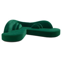 Illusion 90 Degree Corner Sofa with Curved Silhouette In Black Forest Velvet