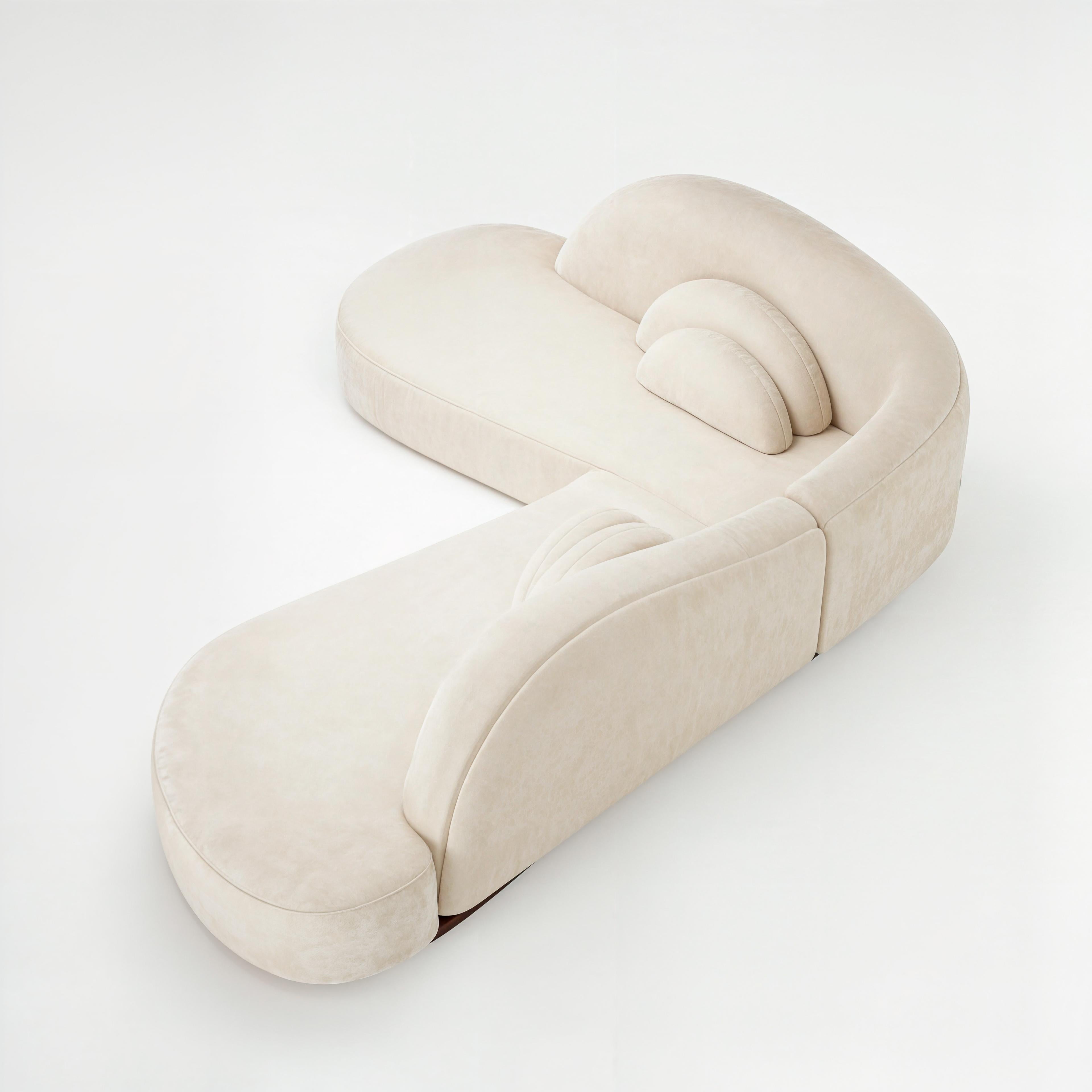 Illusion Curved Corner Sofa in High Performing Ecru Velvet von Sidani Design (Portugiesisch) im Angebot