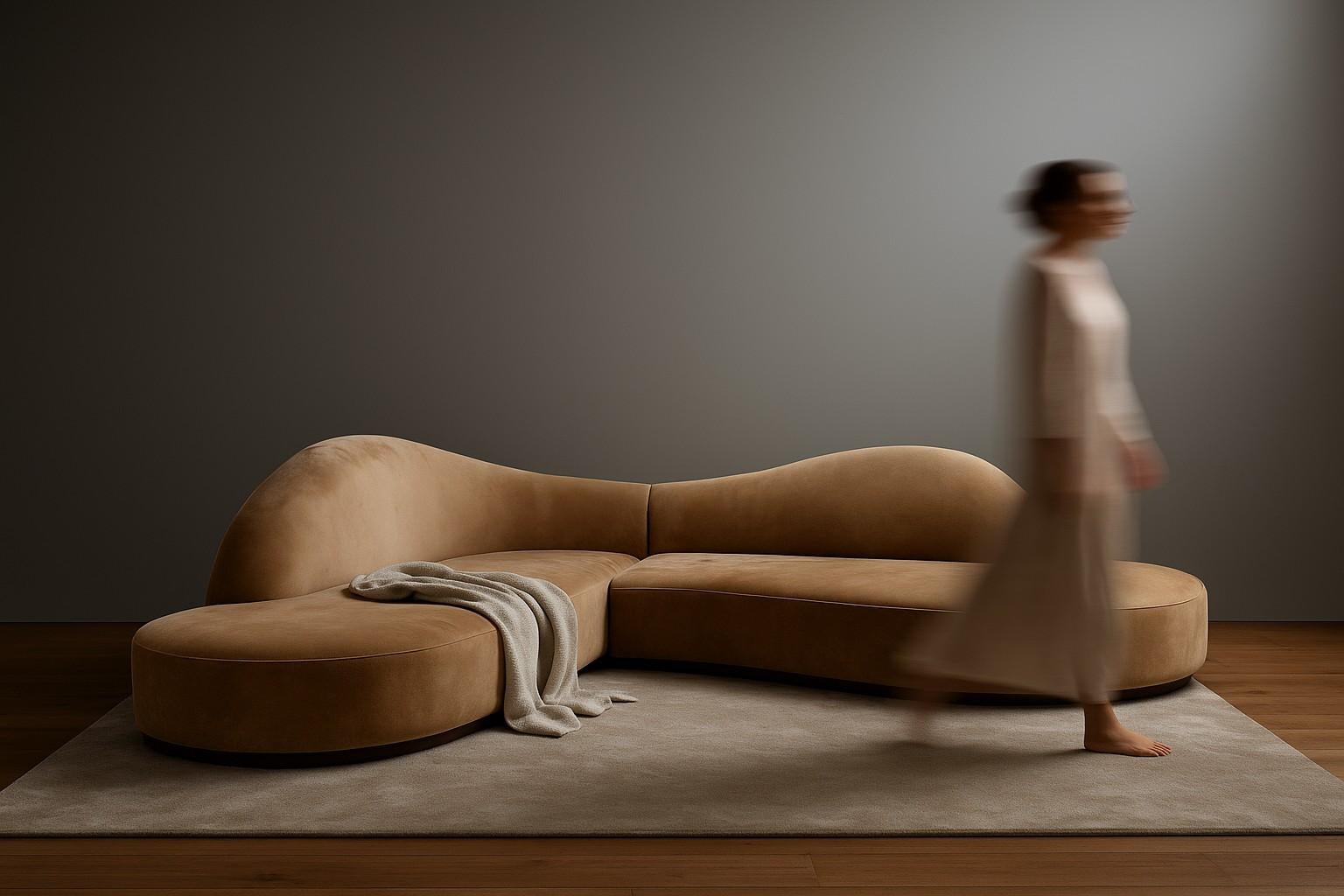 Illusion Curved Corner Sofa in High Performing Ecru Velvet von Sidani Design (Handgefertigt) im Angebot