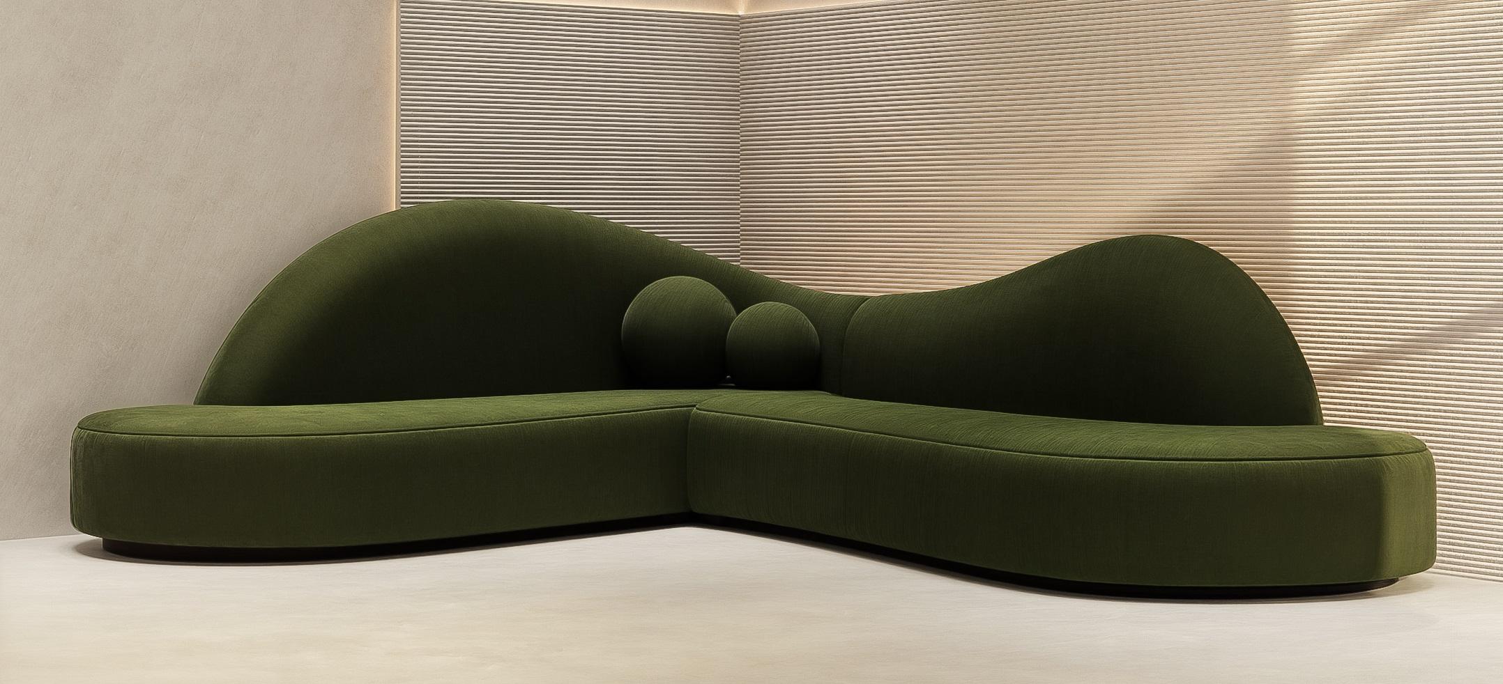 Tissu d'ameublement Canapé d'angle incurvé en velours/vert d'éternité haute performance en vente