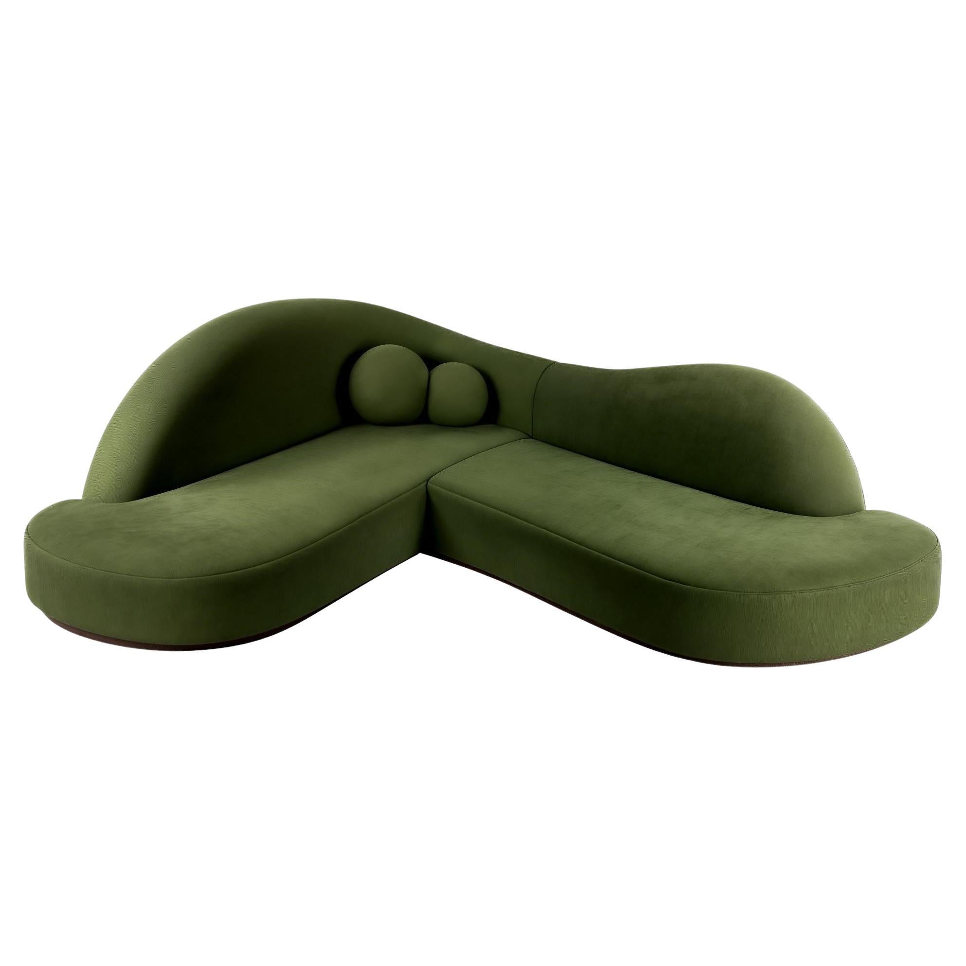 Illusion Curved Corner Sofa In High Performing Velvet/Eden Green