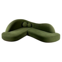 Illusion Curved Corner Sofa In High Performing Velvet/Eden Green
