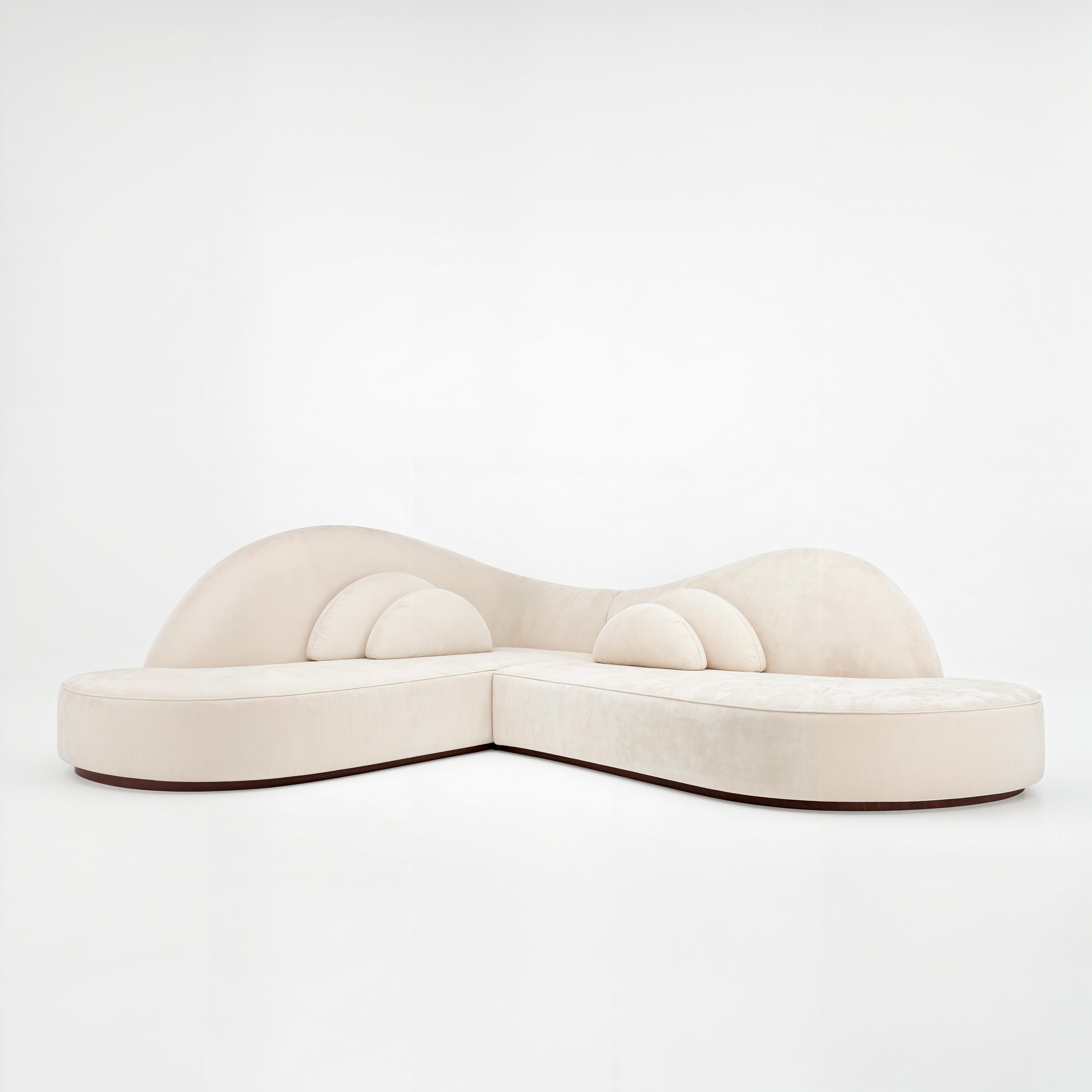 Portuguese Illusion Curved Sofa – Shale Stone Edition For Sale